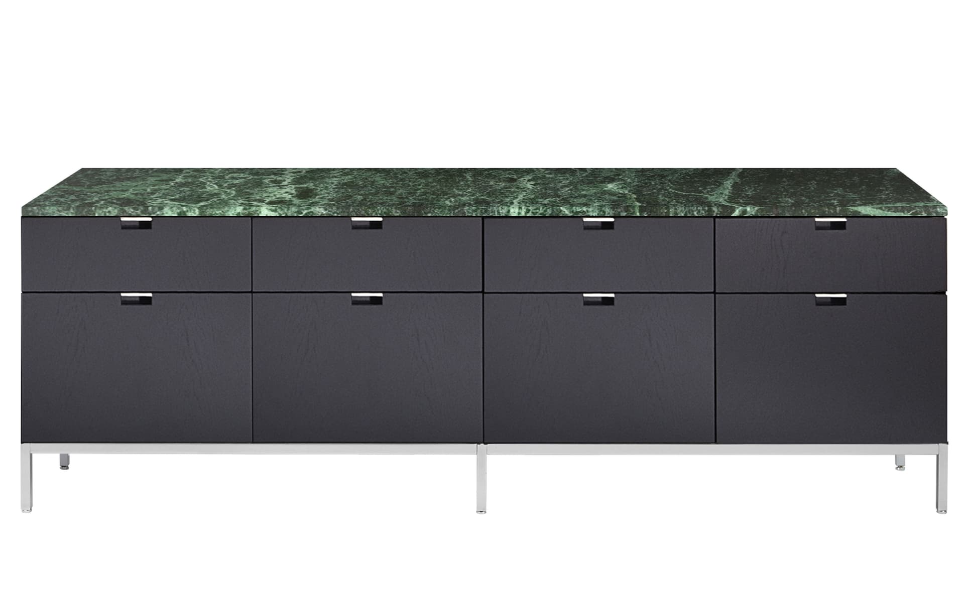 2549M / all drawers / polished chrome base / ebonized oak body / polished coated verde alpi marble top / no central locking system