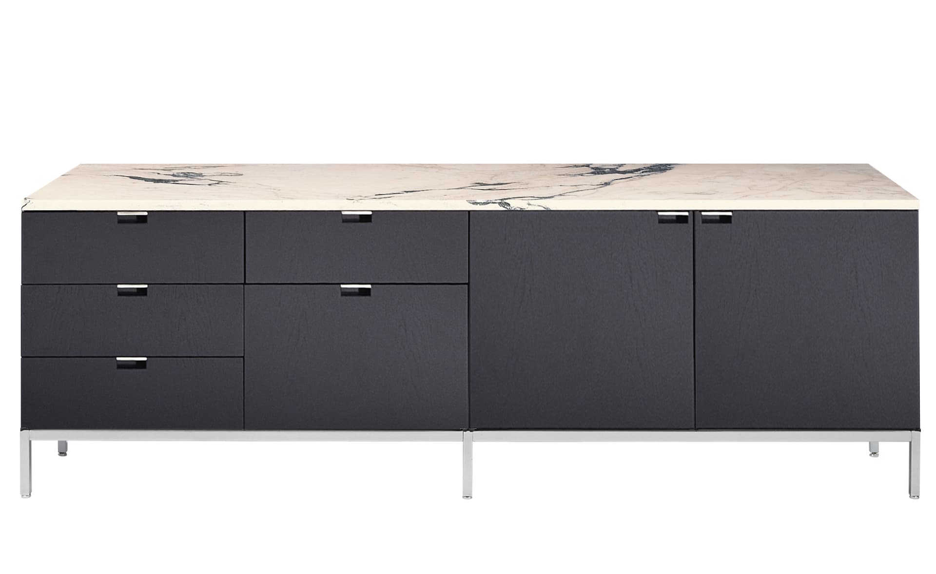 2547M / two right cabinets / polished chrome base / ebonized oak body / polished coated arabescato marble top / no central locking system