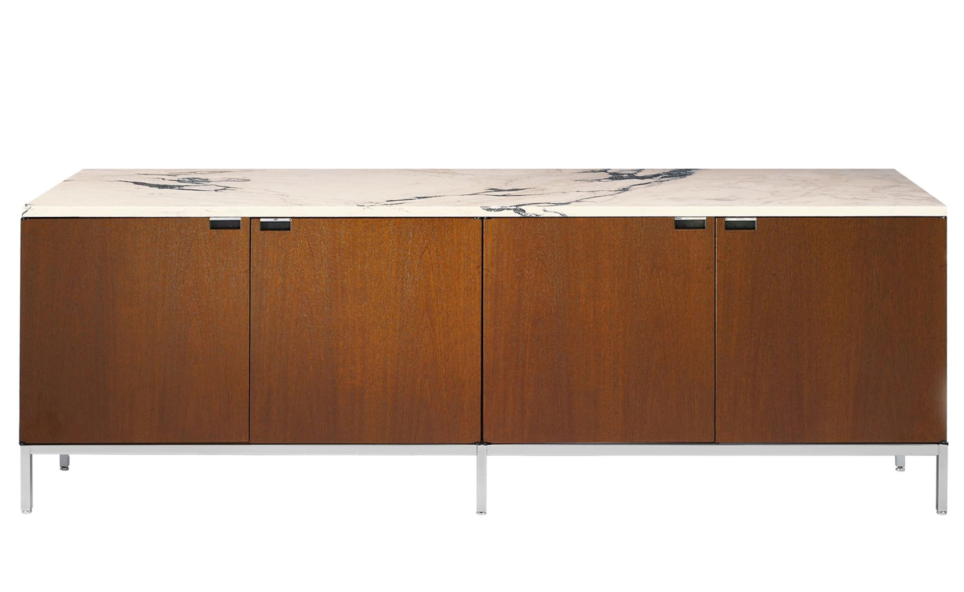 2544M / all cabinets / satin chrome base / medium brown mahogany body / satin coated arabescato marble top / no central locking system