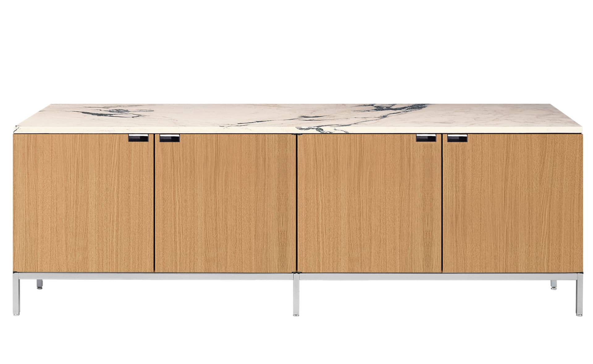 2544M / all cabinets / satin chrome base / natural oak body / polished coated arabescato marble top / no central locking system