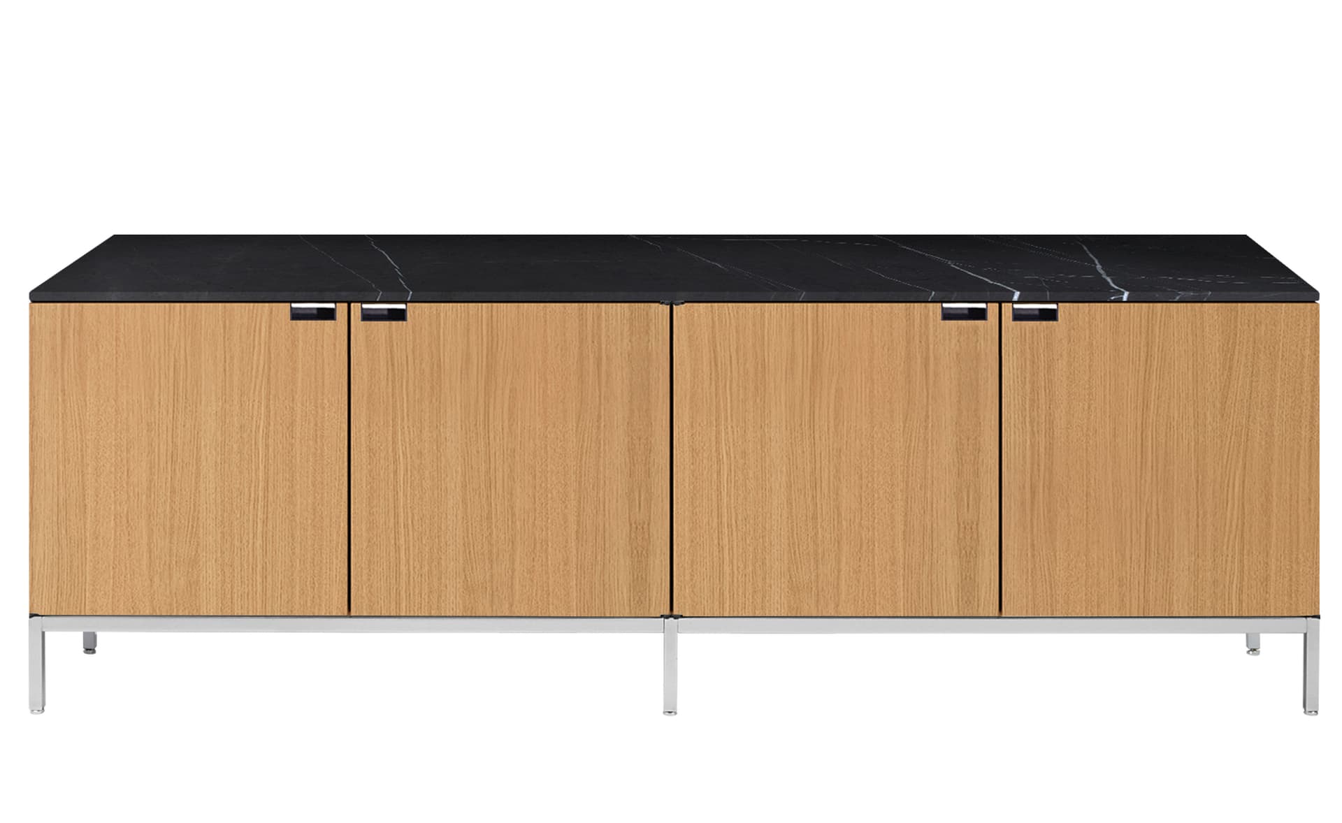 2544M / all cabinets / polished chrome base / natural oak body / satin coated nero marquina marble top / no central locking system