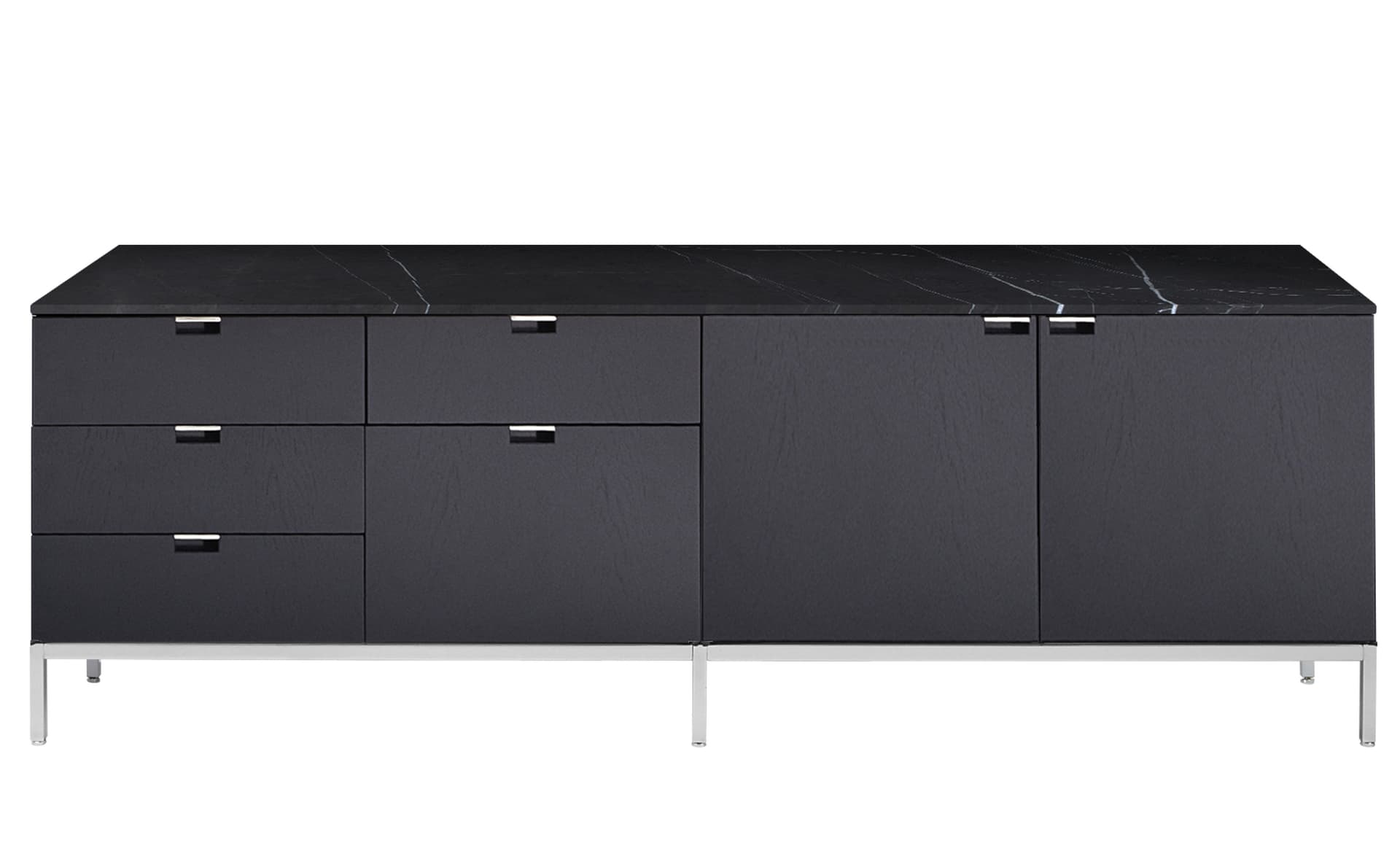 2547M / two right cabinets / satin chrome base / ebonized oak body / satin coated nero marquina marble top / no central locking system