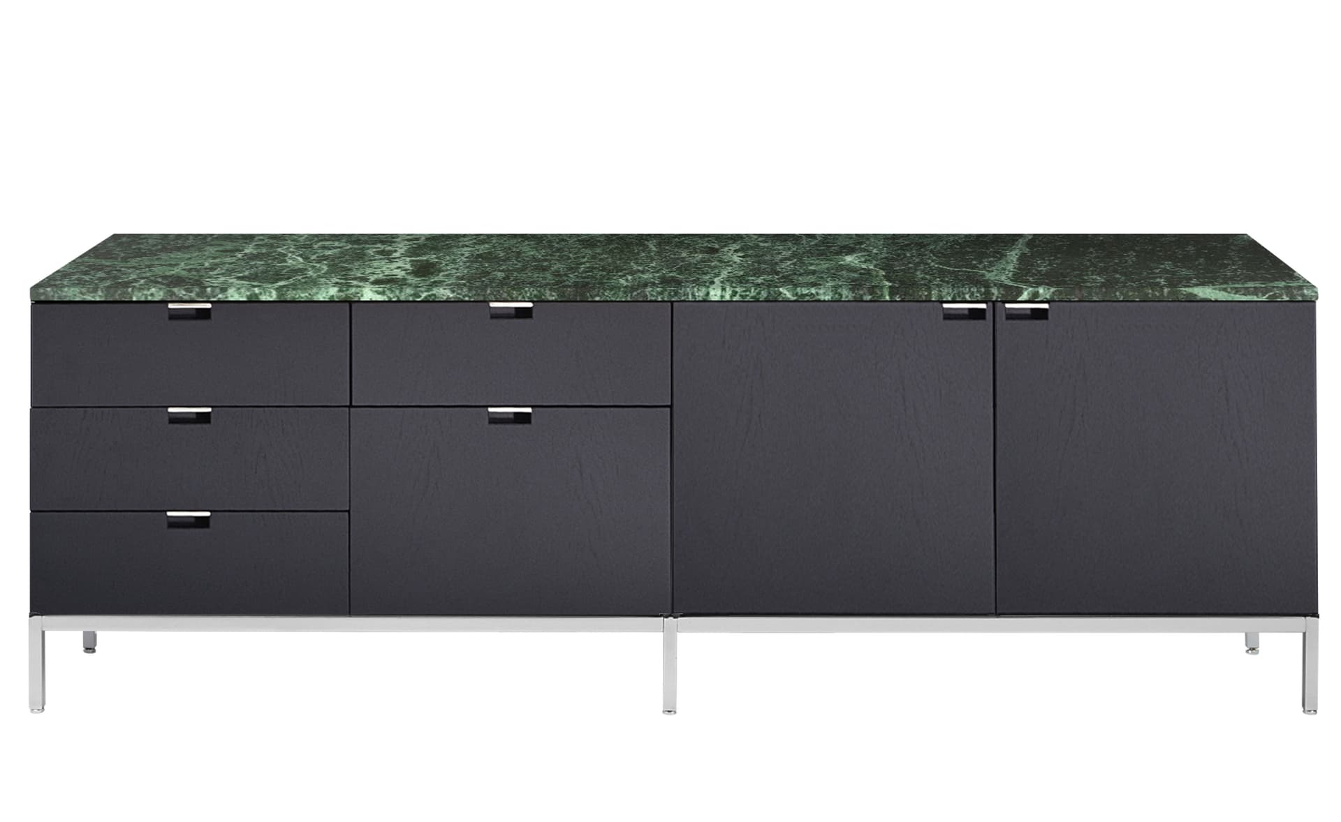 polished chrome base (C) / no central locking system / polished acrylic coating (MARBLE TOP ONLY) / 2547M - verde alpi marble top / ebonized oak body
