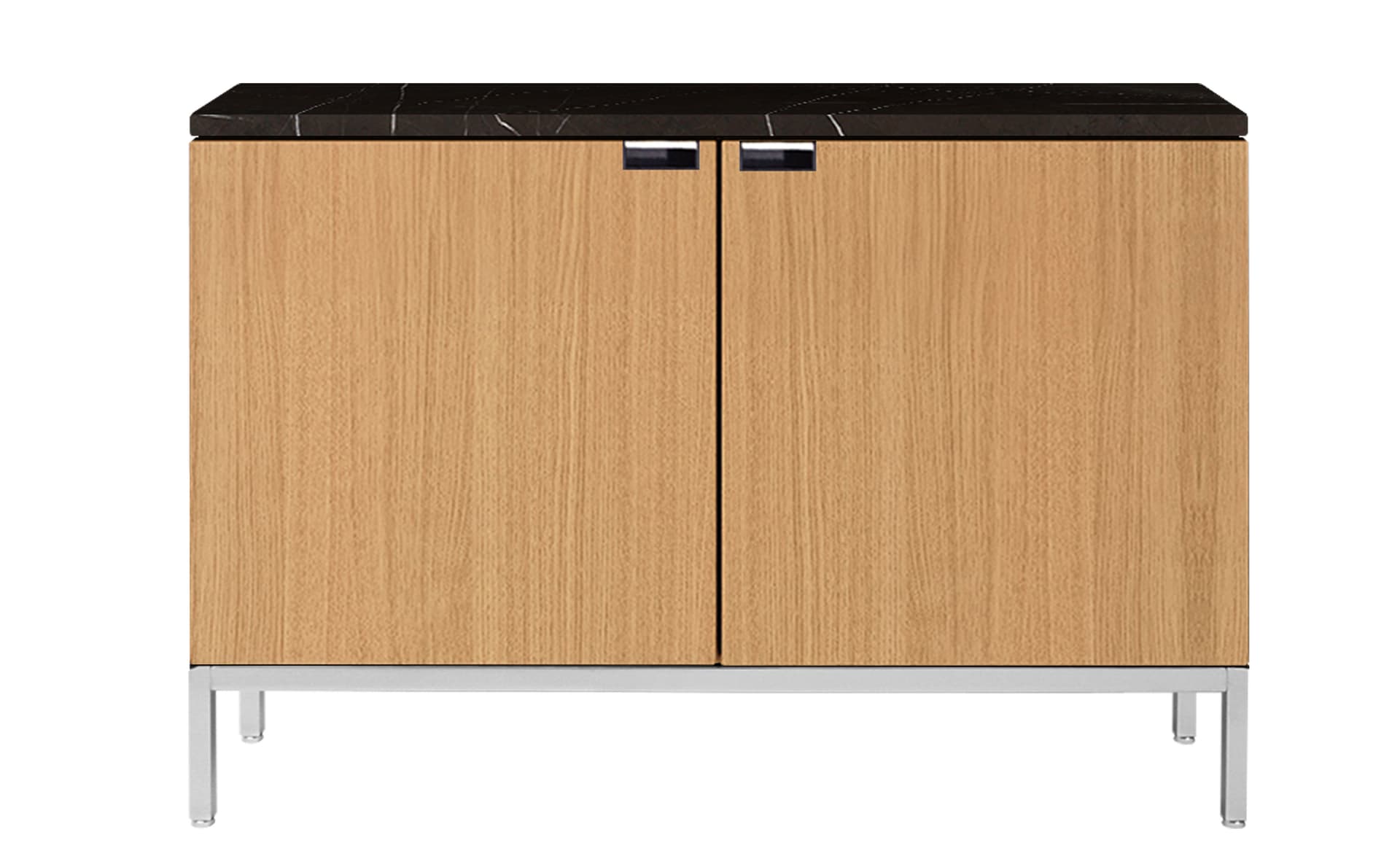 2545M / two cabinets / satin chrome base / natural oak body / polished coated arabescato marble top / no central locking system