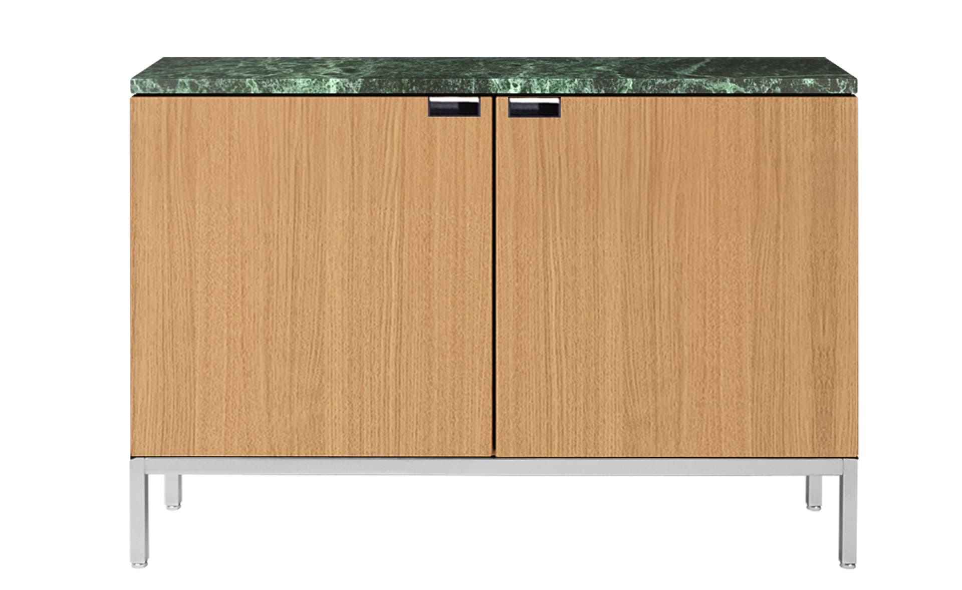 2545M / two cabinets / satin chrome base / natural oak body / satin coated verde alpi marble top / no central locking system