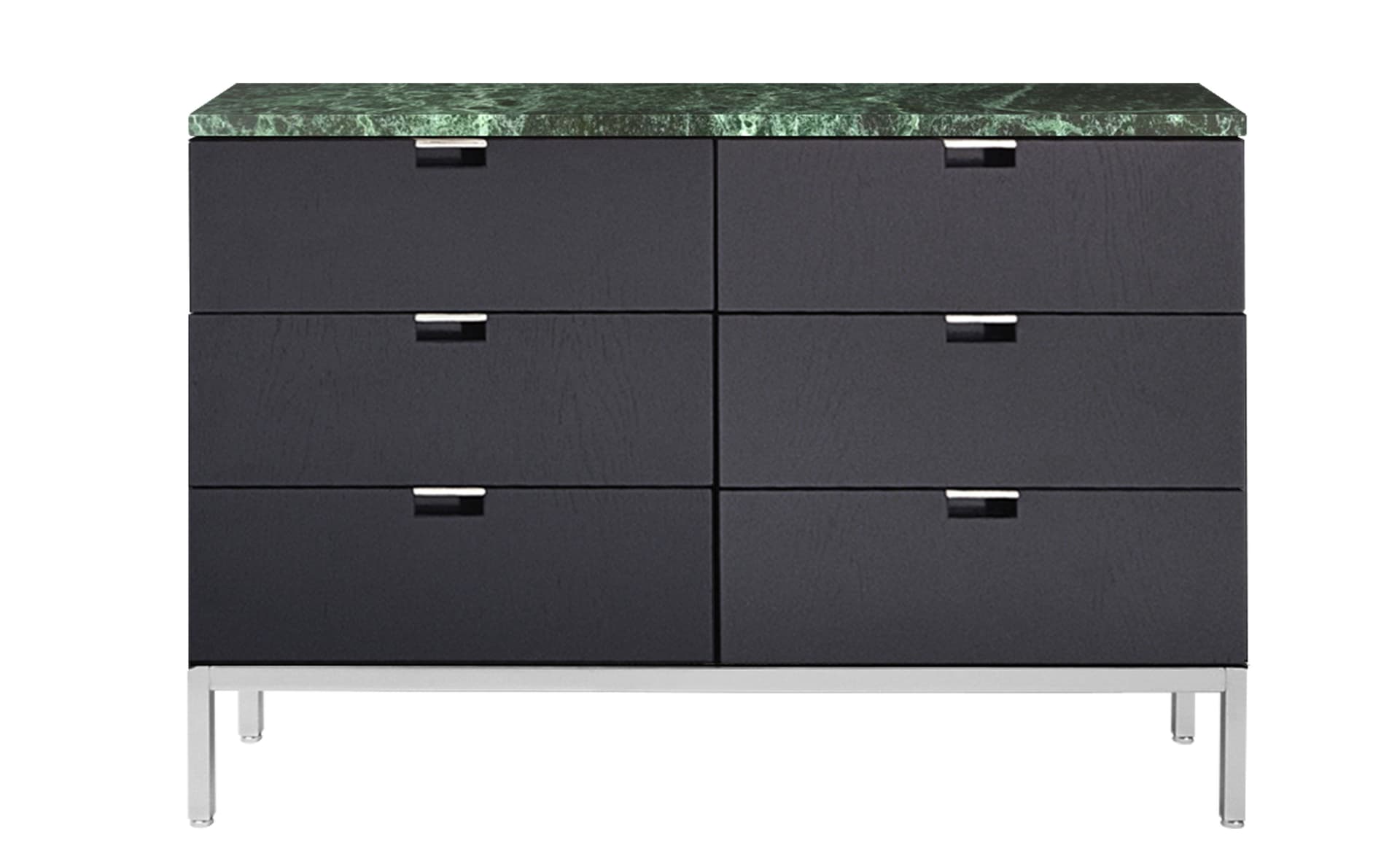 2541M / six drawers / satin chrome base / ebonized oak body / satin coated verde alpi marble top / no central locking system