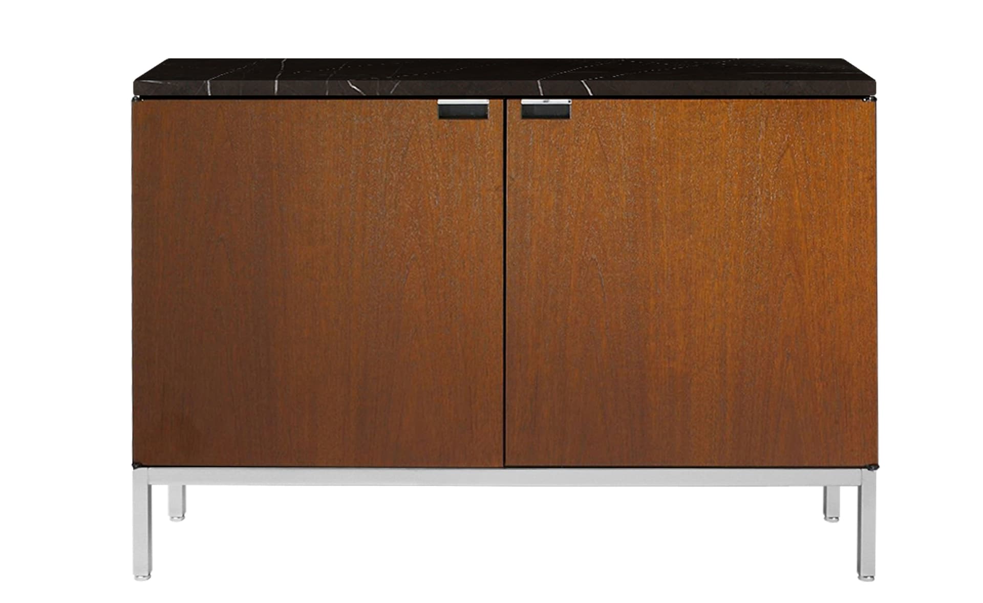 2545M / two cabinets / satin chrome base / medium brown mahogany body / satin coated nero marquina marble top / no central locking system
