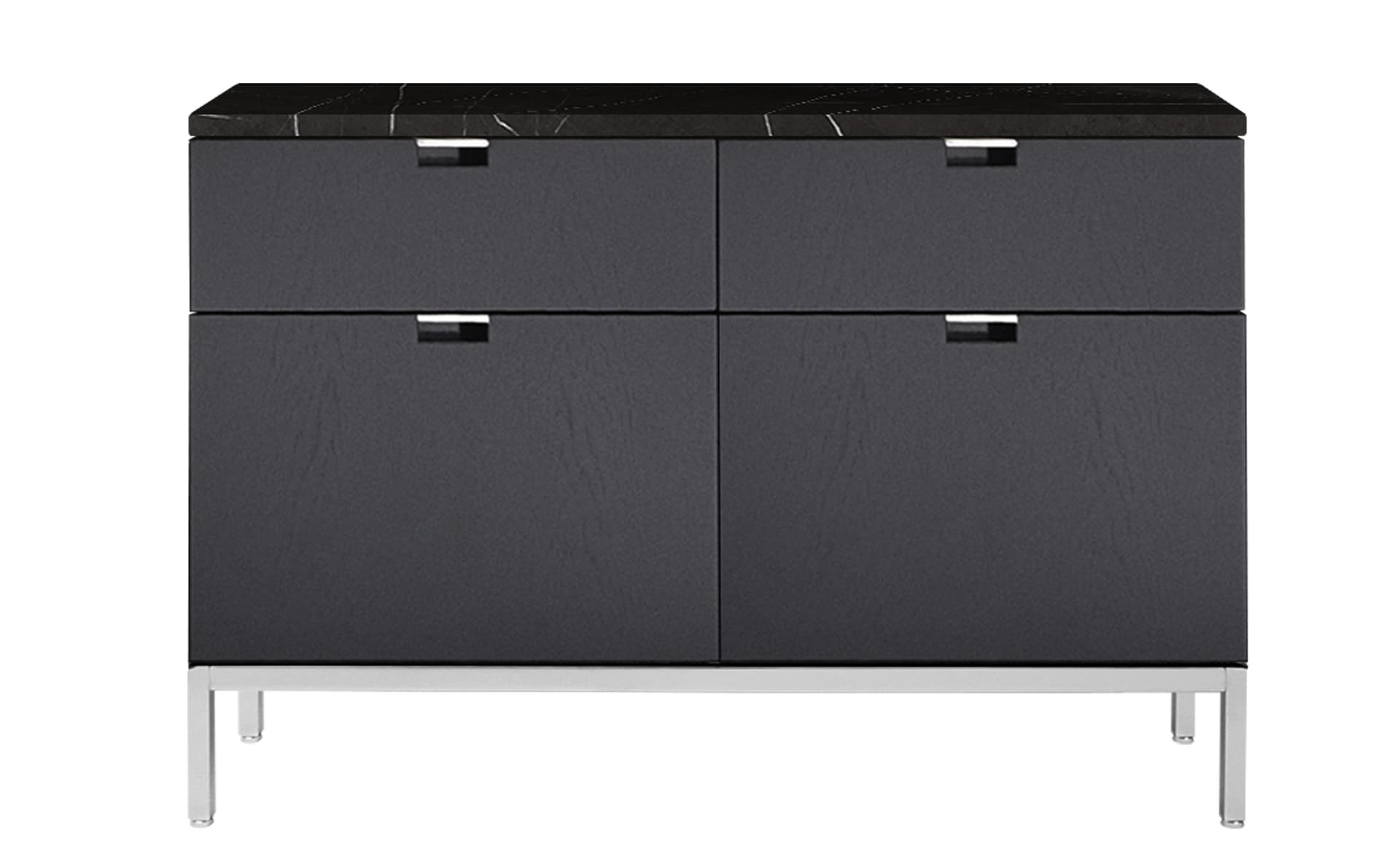 2541M / four drawers / satin chrome base / ebonized oak body / satin coated nero marquina marble top / no central locking system
