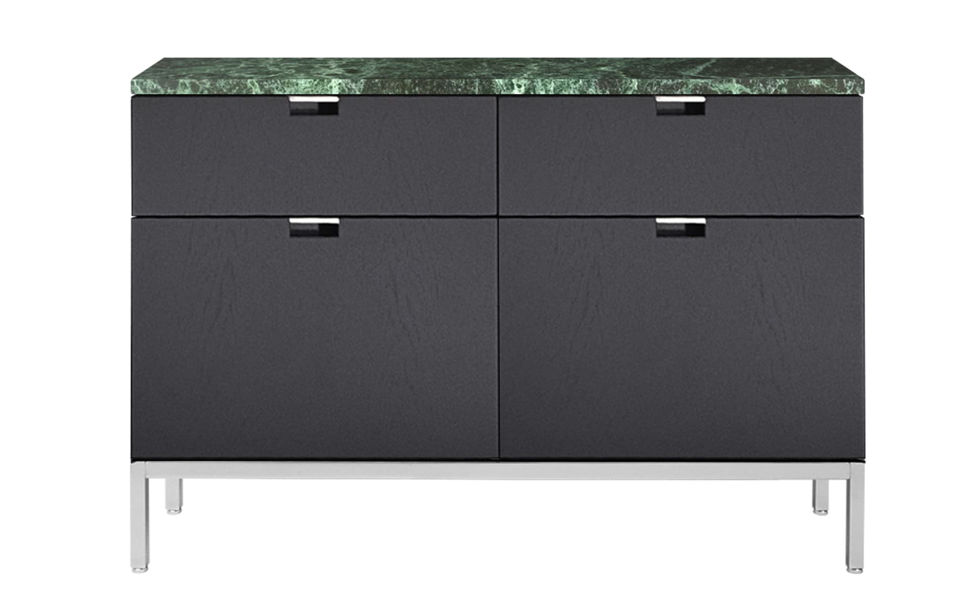 2541M / four drawers / satin chrome base / ebonized oak body / polished coated verde alpi marble top / no central locking system