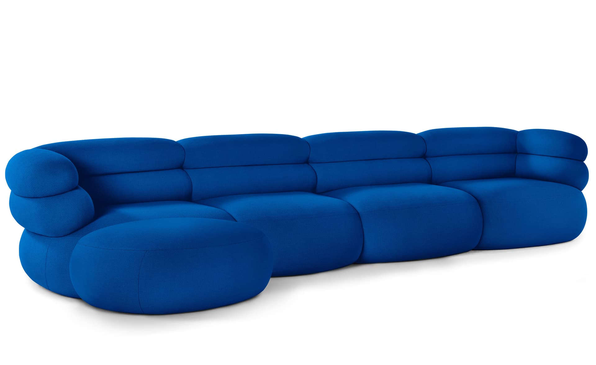 Biboni Sofa Four Seater with Chaise / chaise on right, when seated / soft spin - cobalt