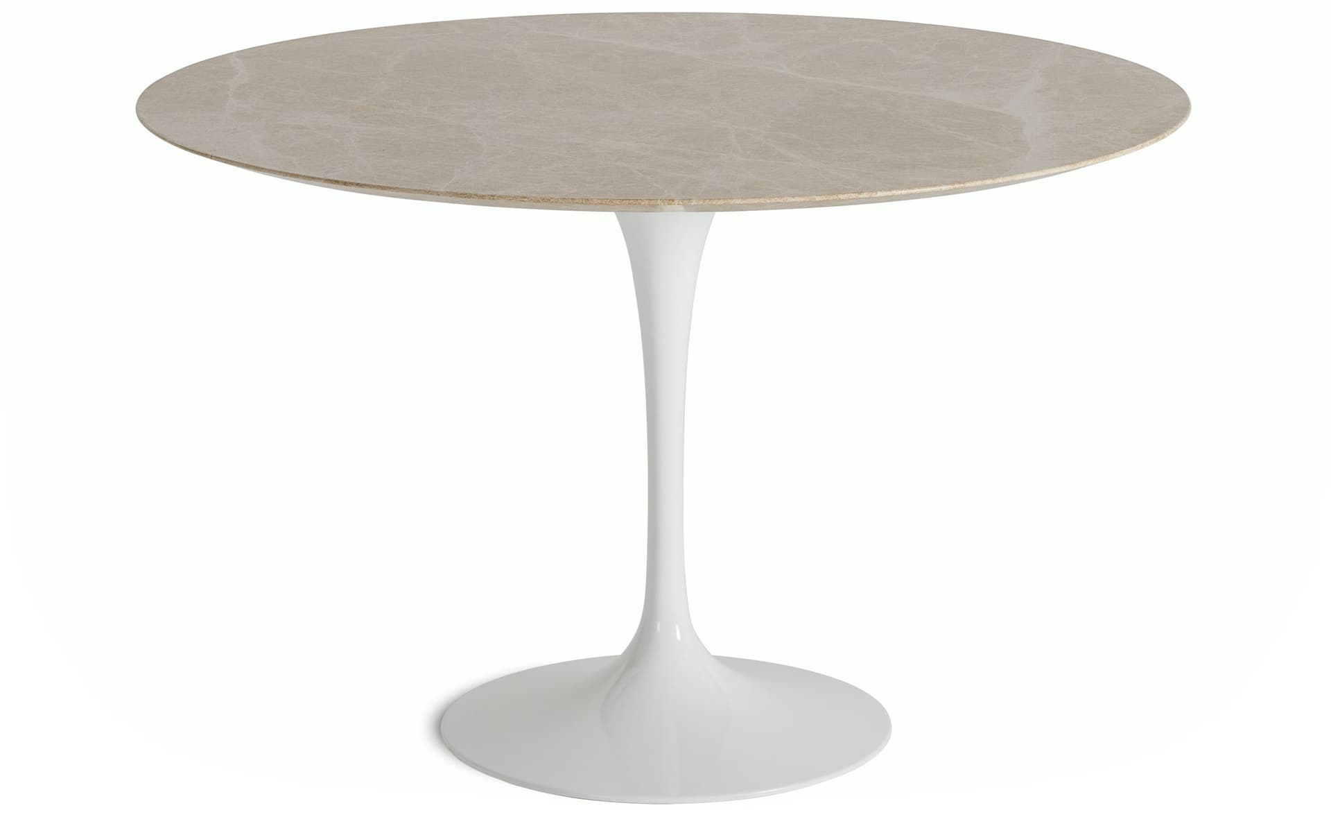 saarinen dining table - 54" round / high gloss - white / polished marble - emperador light