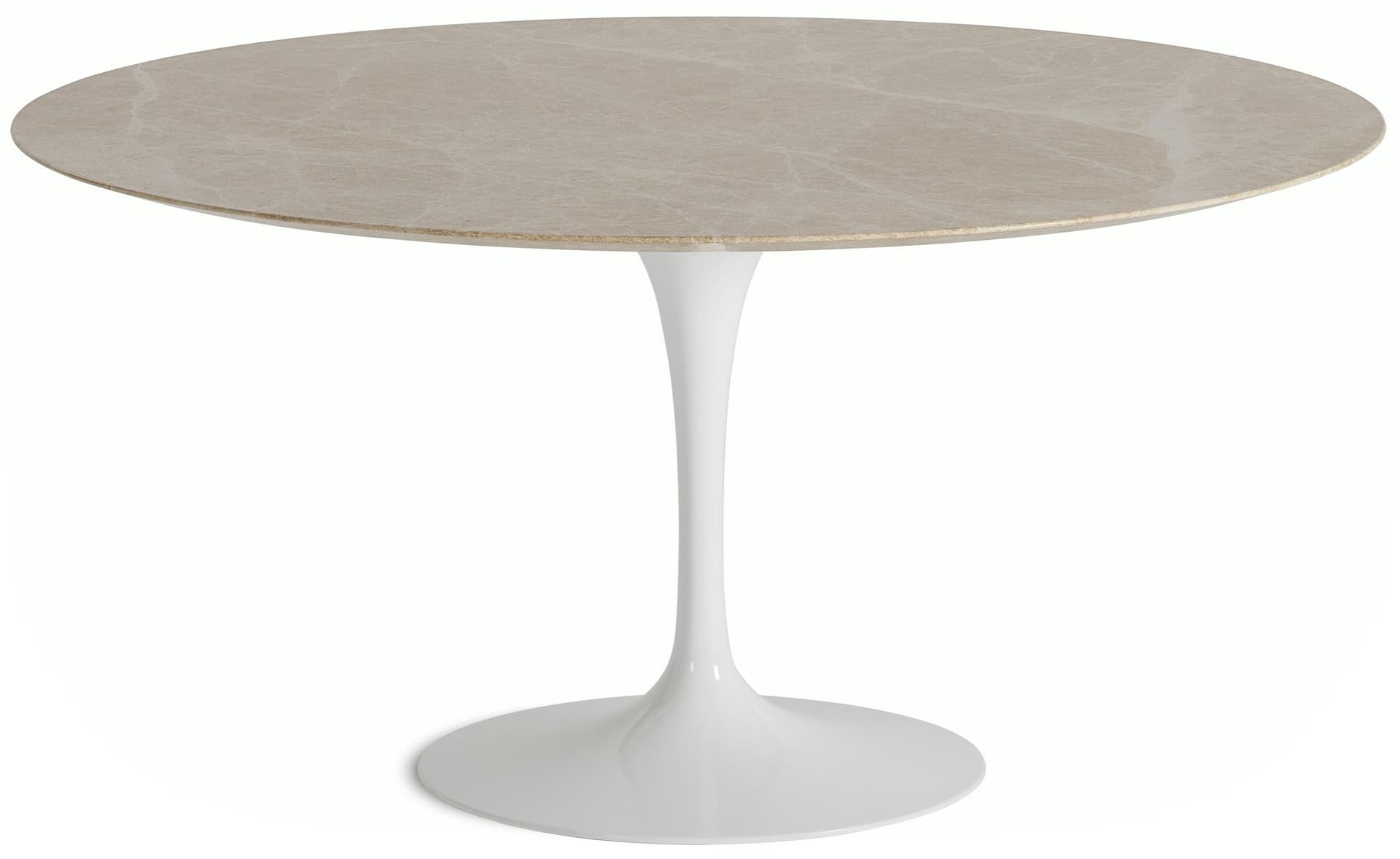 saarinen dining table - 60" round / high gloss - white / satin marble - emperador light