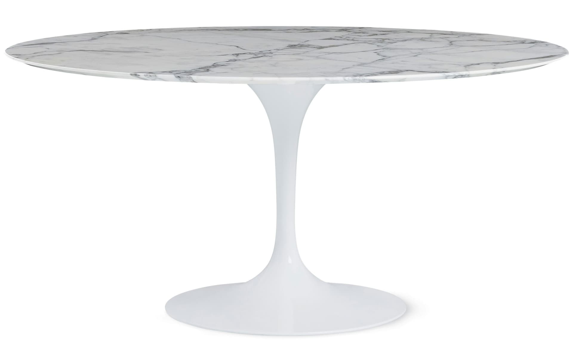 saarinen dining table - 60" round / high gloss - white / satin marble - arabescato