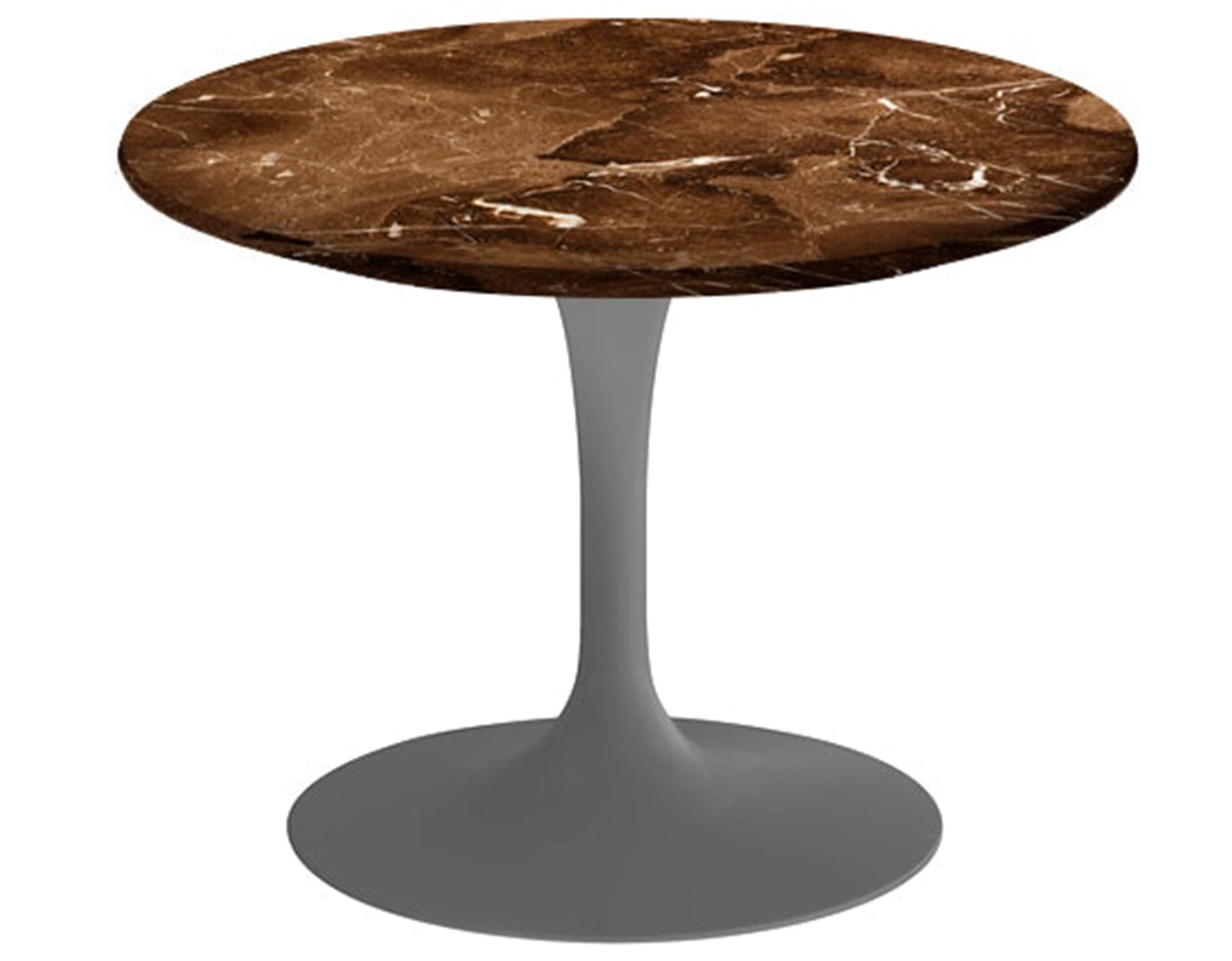 saarinen coffee table - 20" round / satin - grey / polished marble - espresso