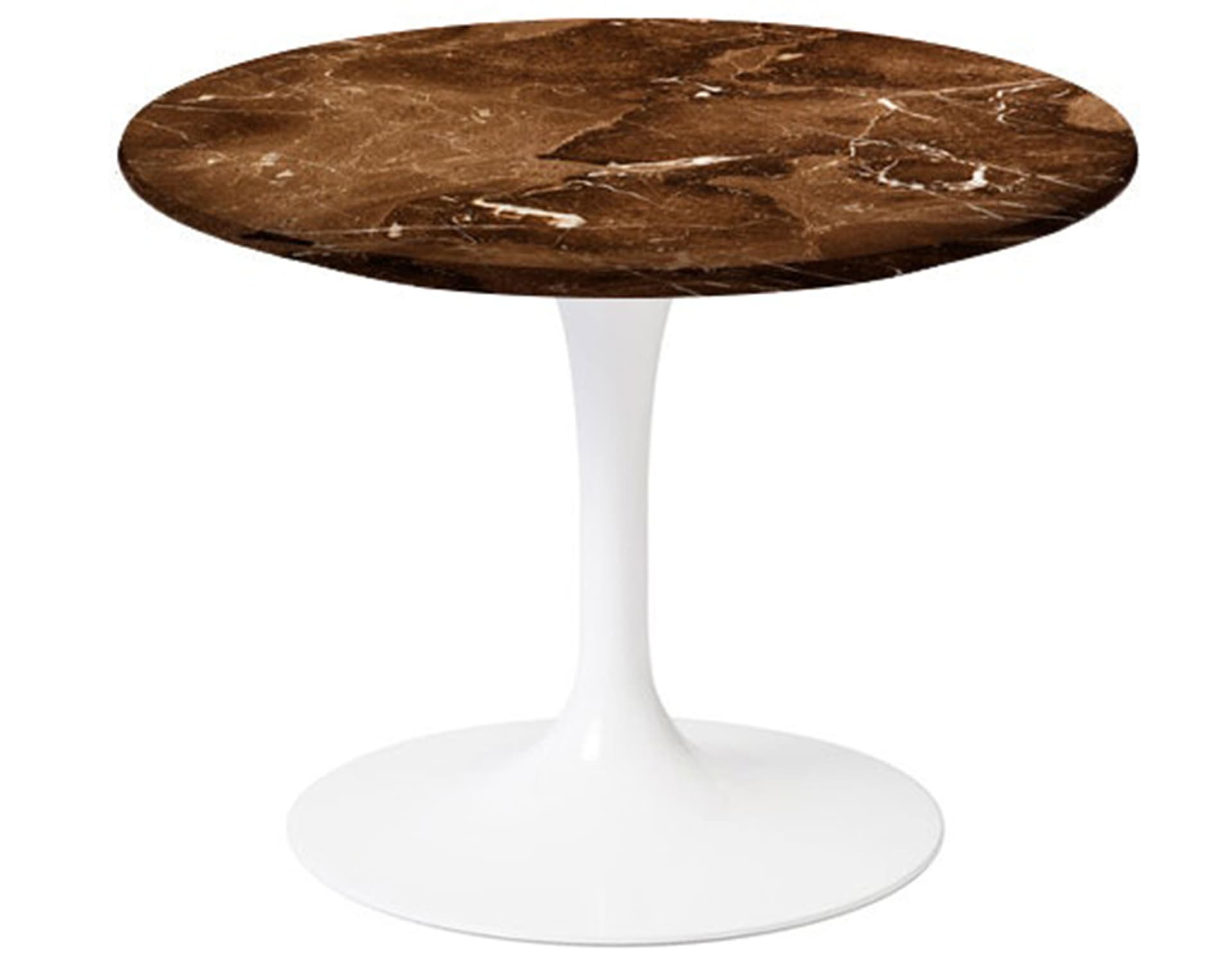 saarinen coffee table - 20" round / high gloss - white / satin marble - espresso
