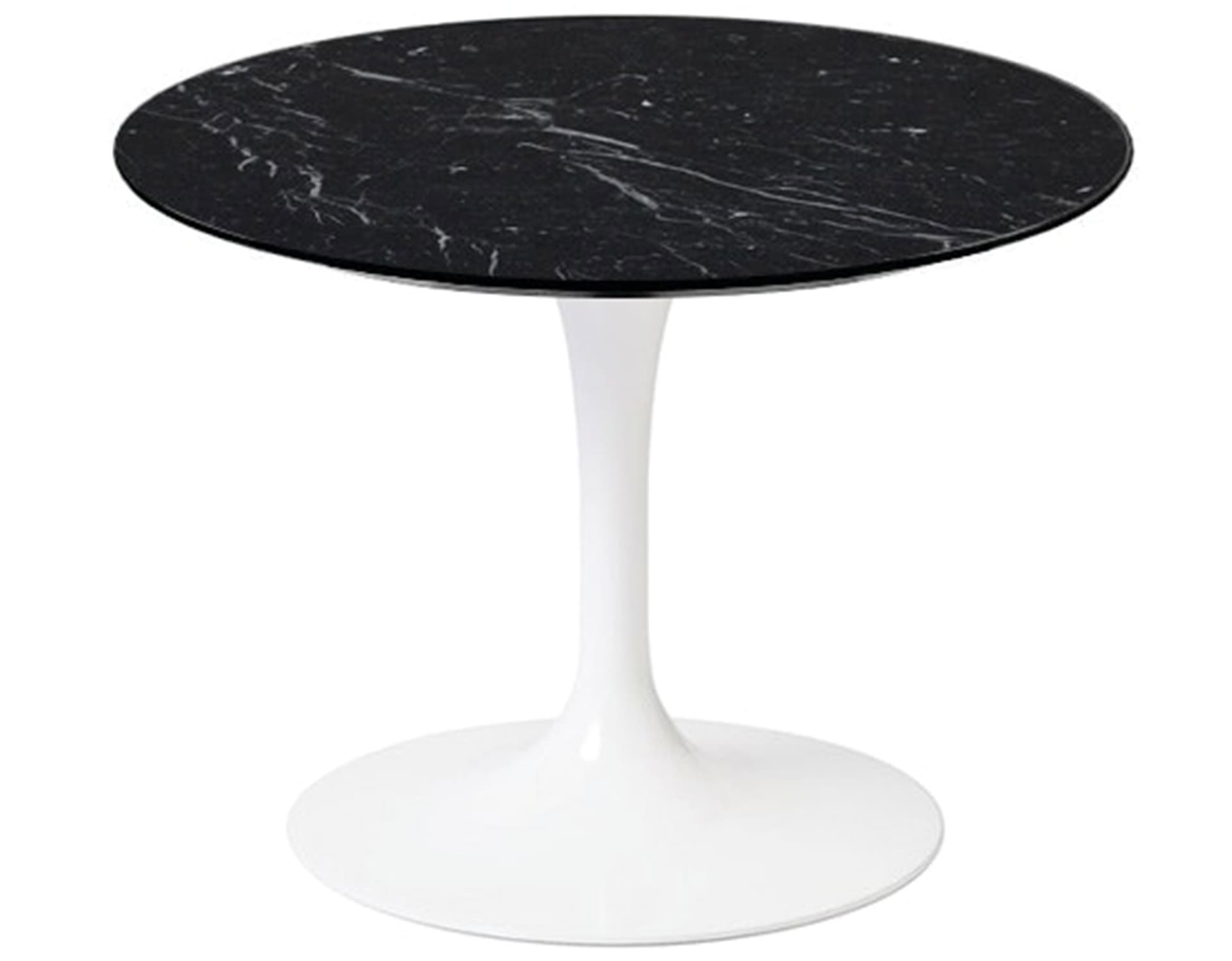 saarinen coffee table - 20" round / high gloss - white / satin marble - nero marquina