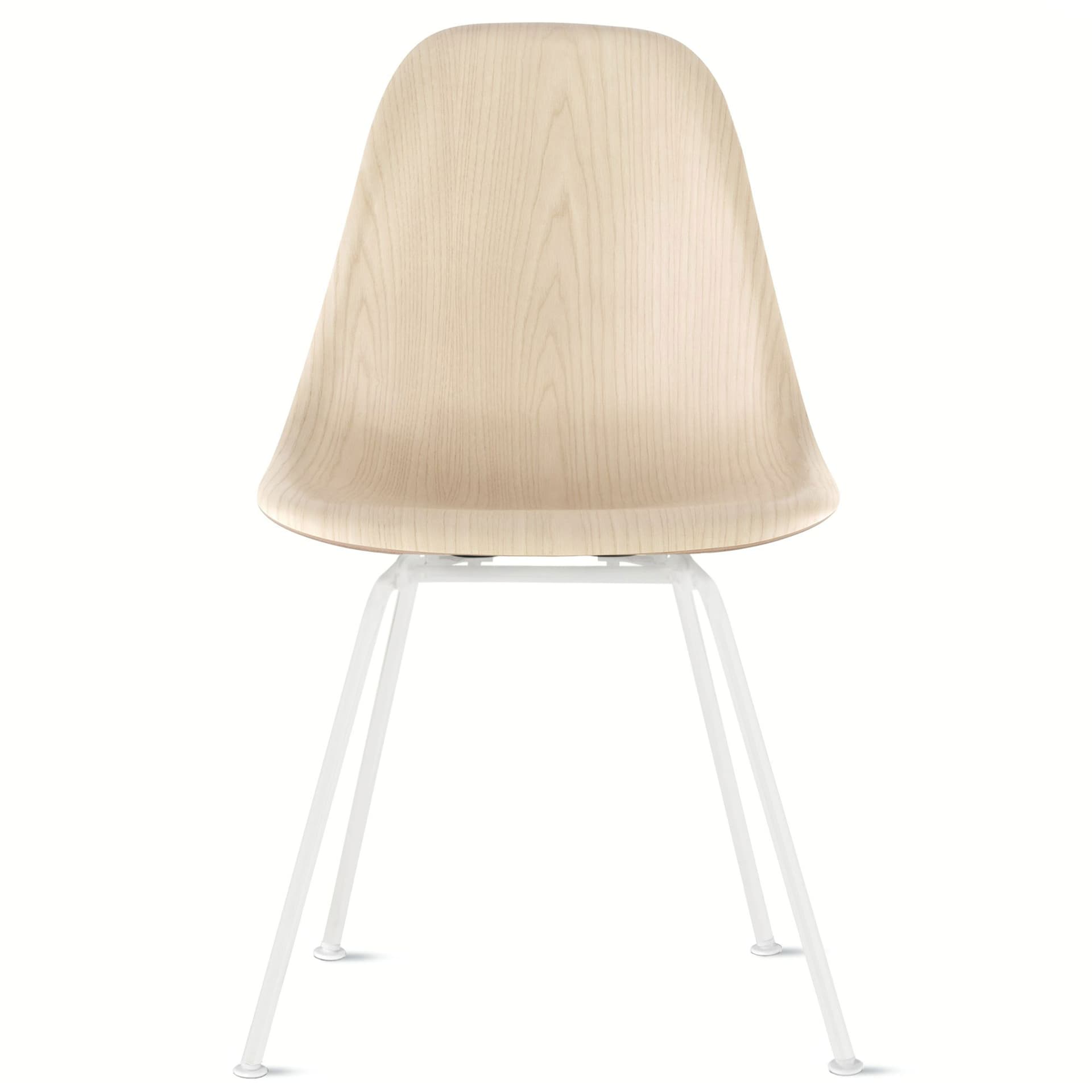 eames molded wood side chair with 4 leg base / standard glides  / white ash  / white