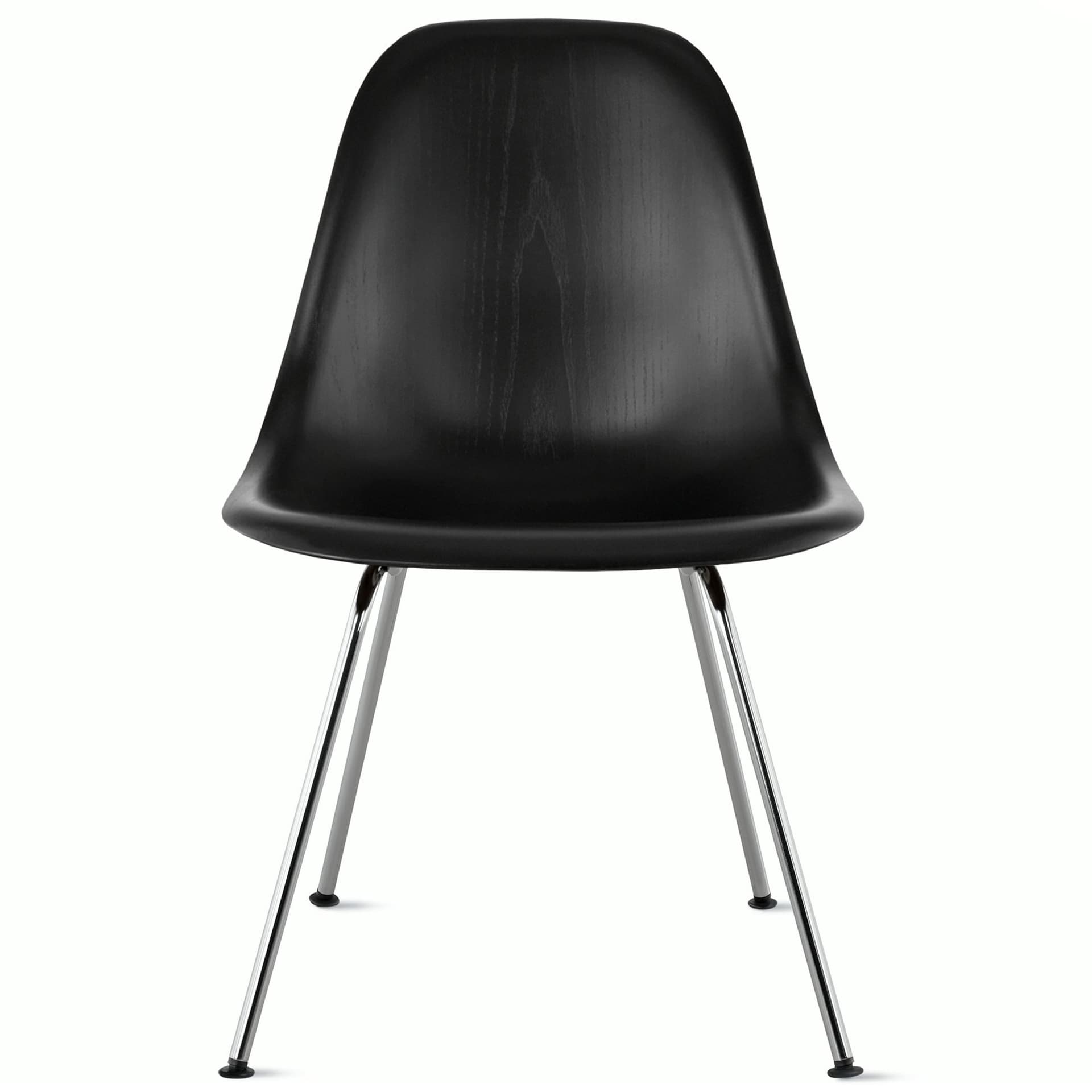 eames molded wood side chair with 4 leg base / standard glides  / ebony  / trivalent chrome