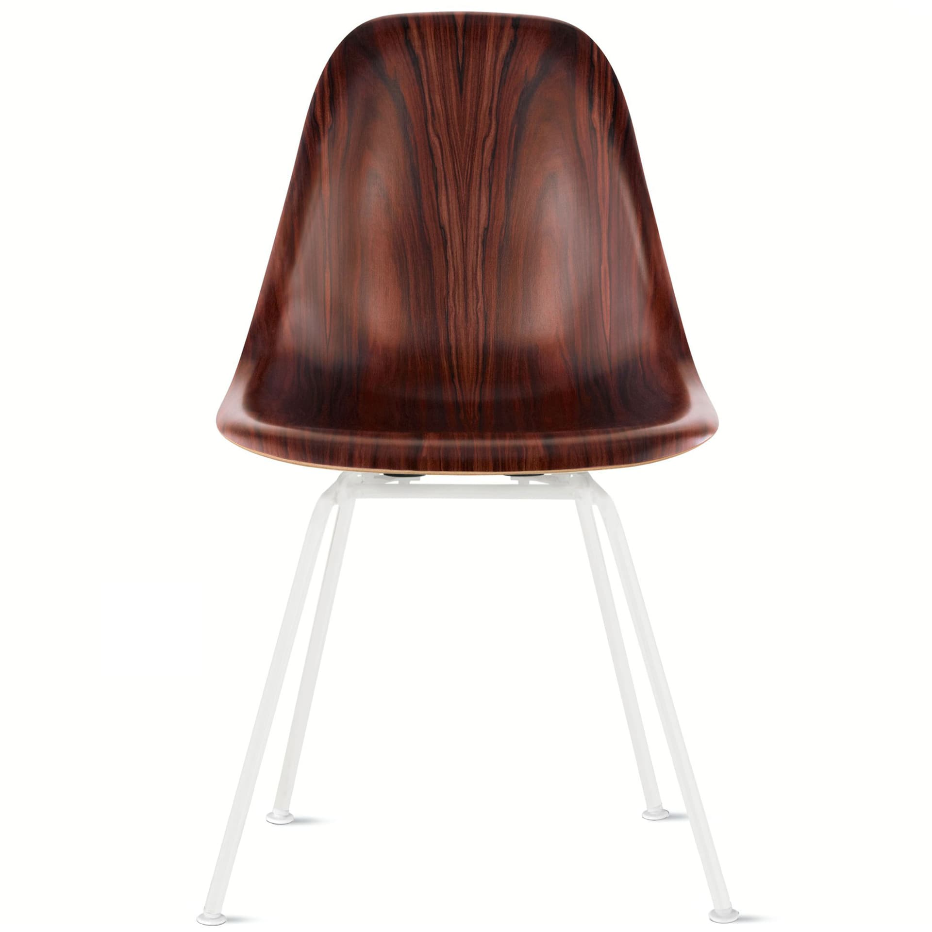 eames molded wood side chair with 4 leg base / standard glides  / santos palisander  / white