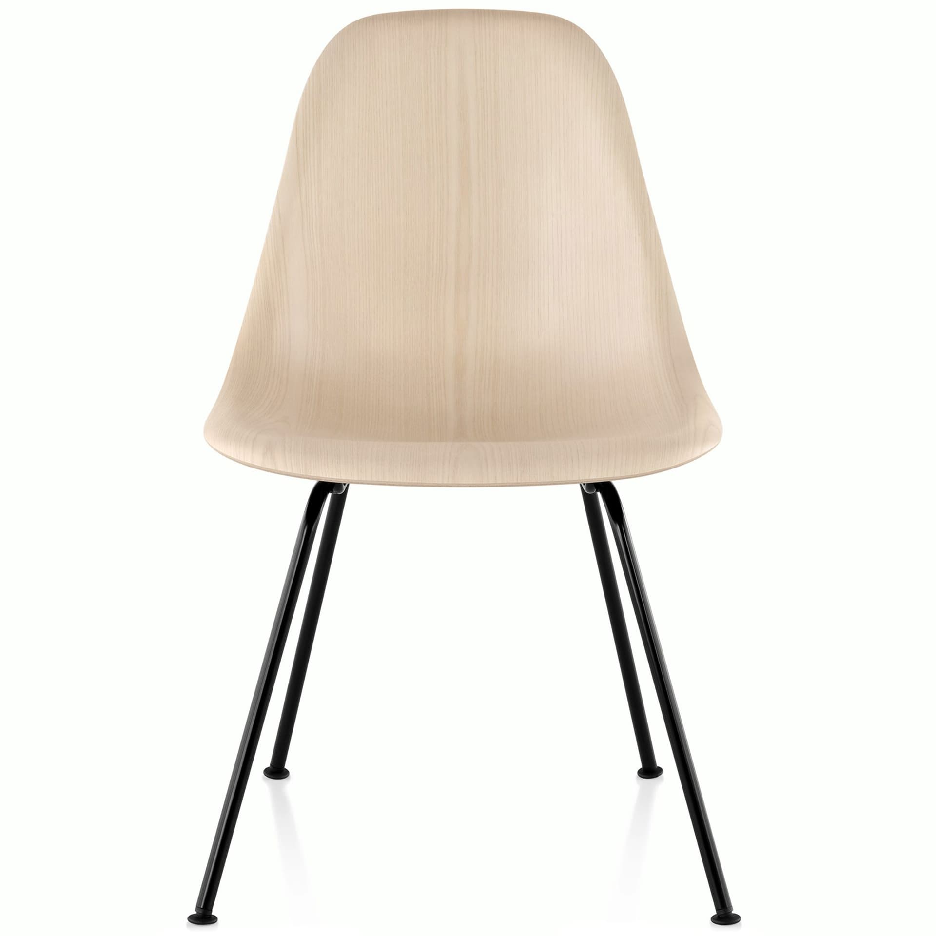eames molded wood side chair with 4 leg base / standard glides with felt bottom  / white ash  / black