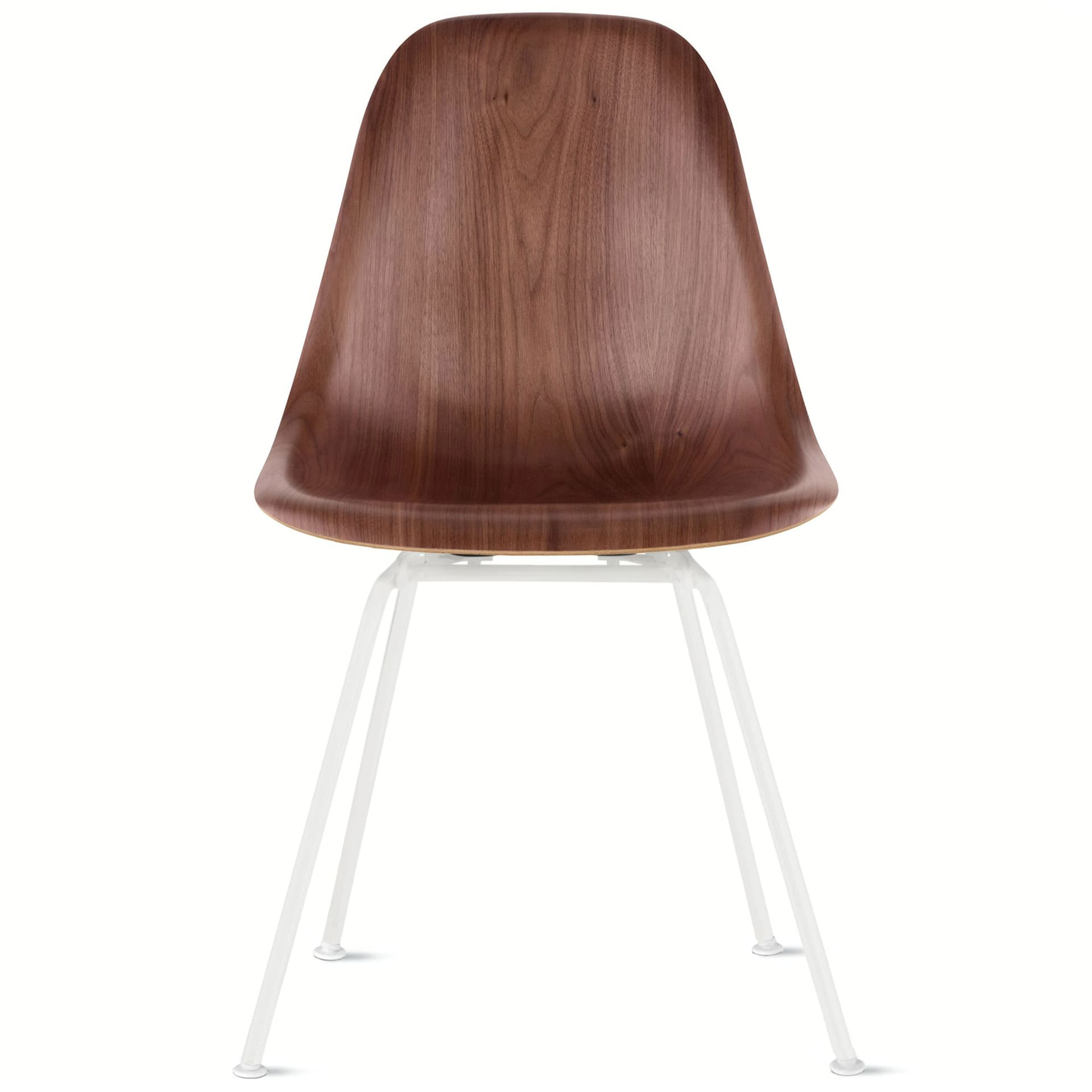 eames molded wood side chair with 4 leg base / standard glides with felt bottom  / walnut  / white