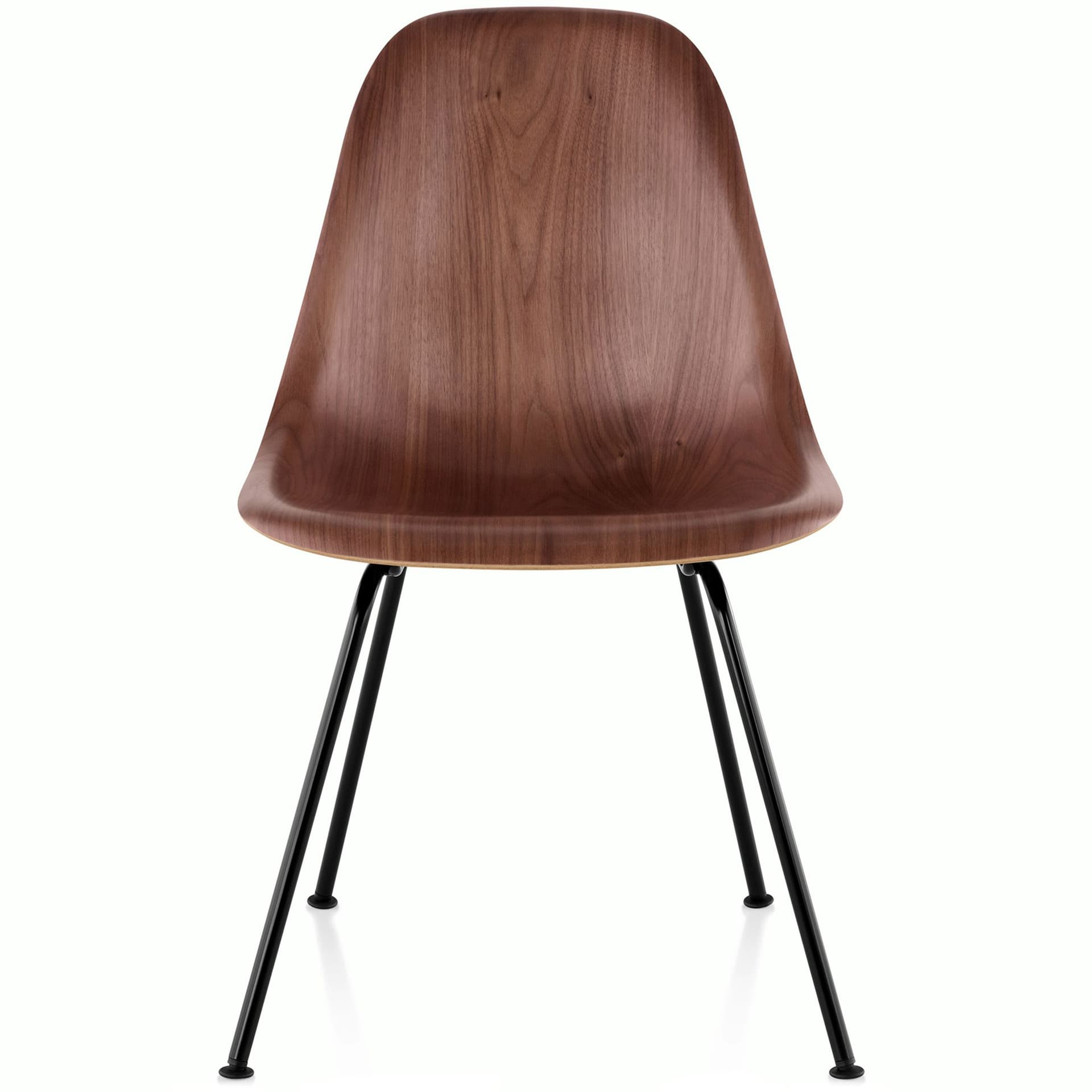 eames molded wood side chair with 4 leg base / standard glides with felt bottom  / walnut  / black