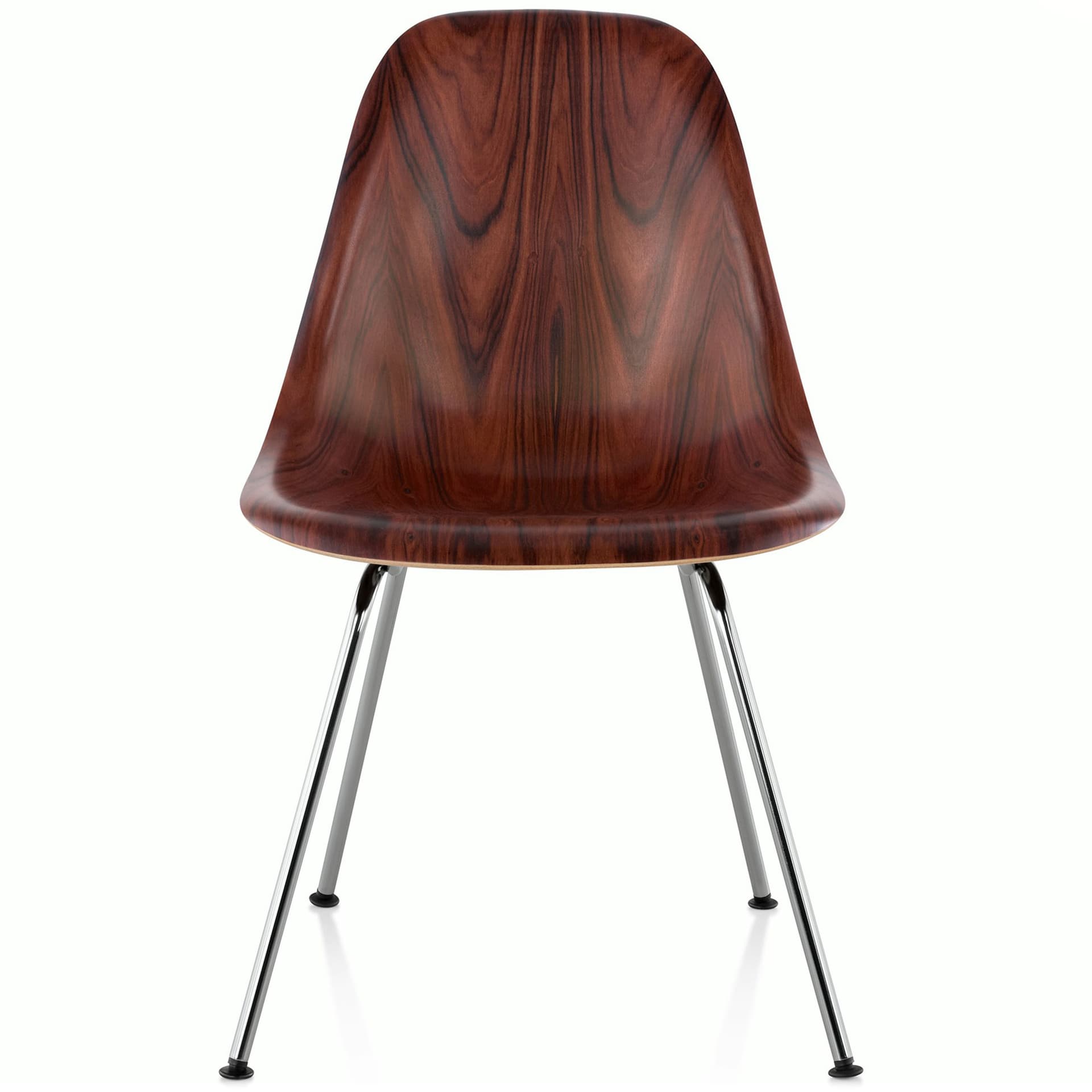 eames molded wood side chair with 4 leg base / standard glides with felt bottom  / santos palisander  / trivalent chrome