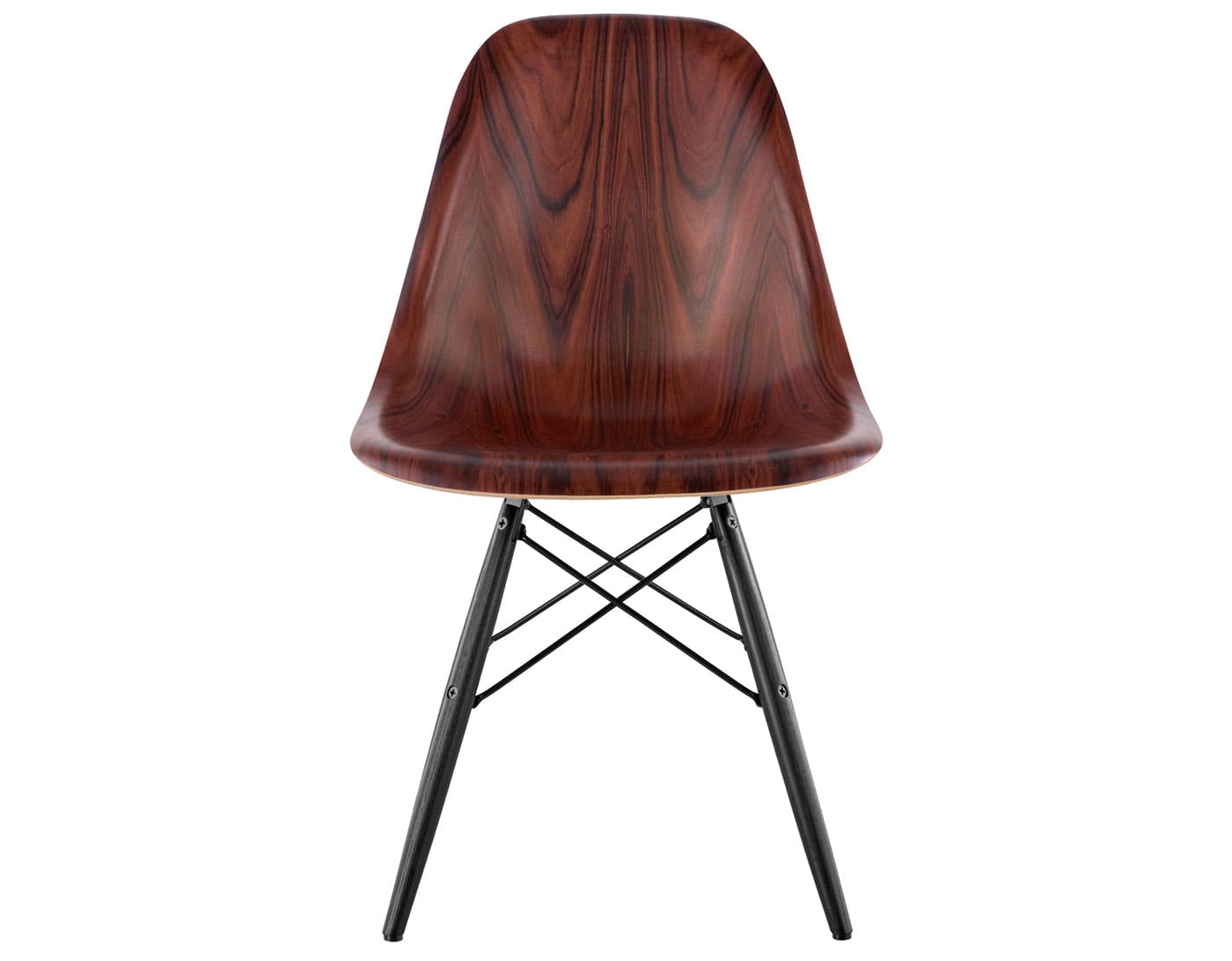 eames molded wood side chair with dowel base / standard glides with felt bottom  / santos palisander  / black  / ebony with black glides