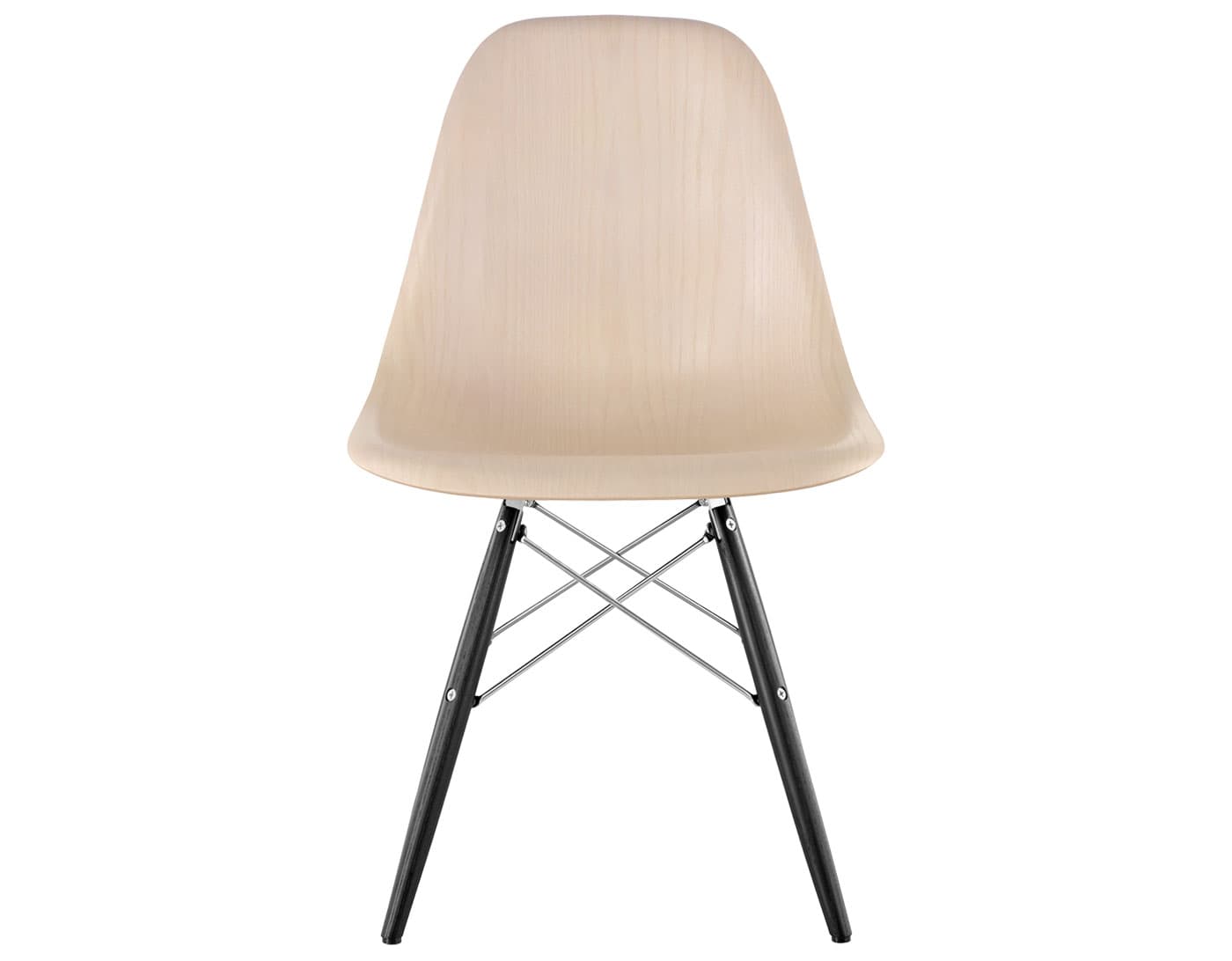 eames molded wood side chair with dowel base / standard glides  / white ash  / trivalent chrome  / ebony with black glides