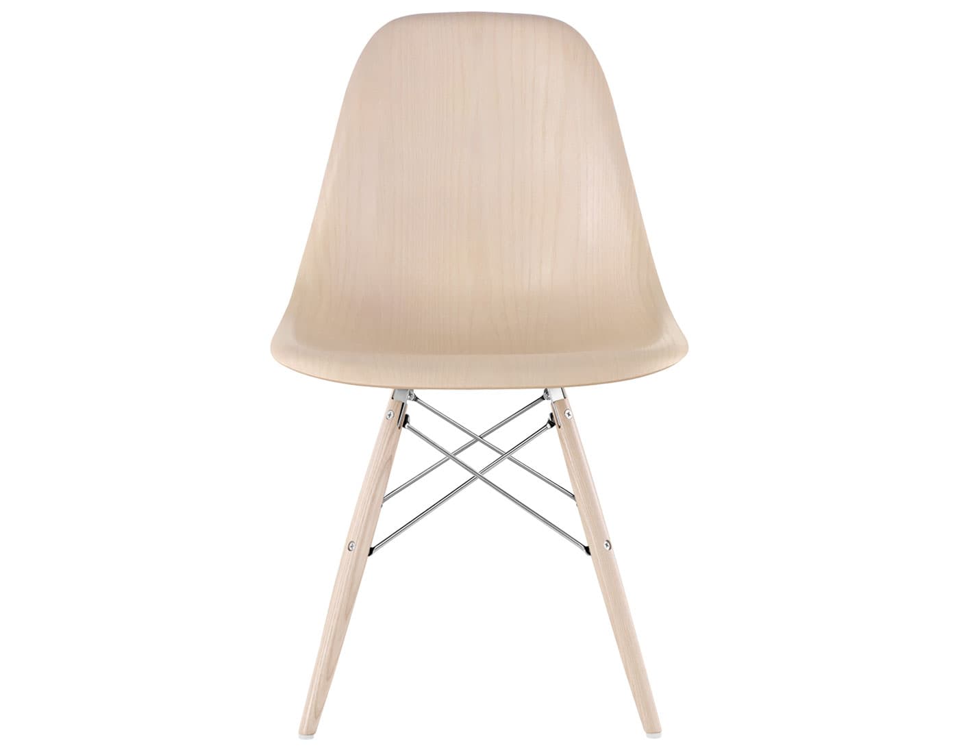 eames molded wood side chair with dowel base / standard glides with felt bottom  / white ash  / trivalent chrome  / white ash with white glides