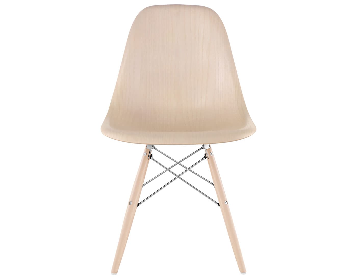 eames molded wood side chair with dowel base / standard glides with felt bottom  / white ash  / trivalent chrome  / maple with white glides
