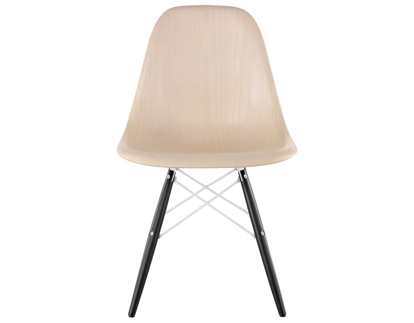 eames molded wood side chair with dowel base / standard glides  / white ash  / white  / ebony with black glides