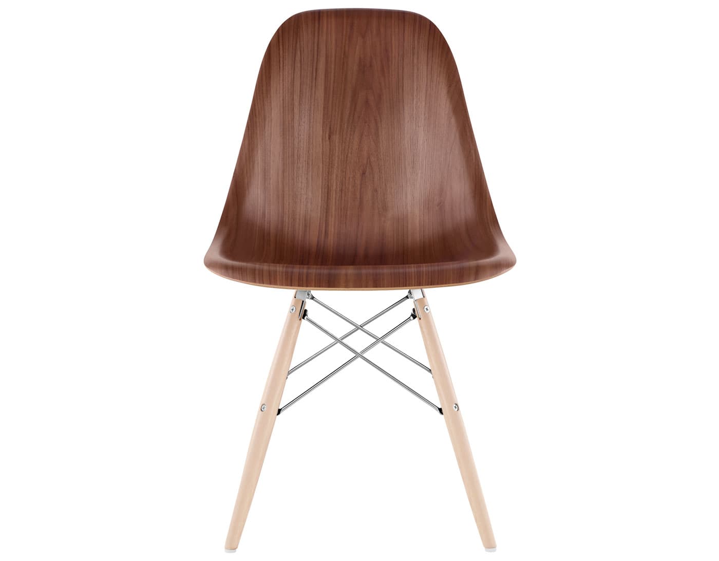 eames molded wood side chair with dowel base / standard glides with felt bottom  / walnut  / trivalent chrome  / maple with white glides