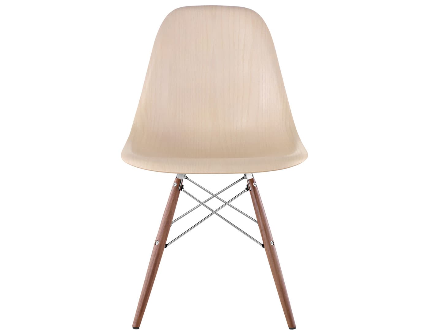 eames molded wood side chair with dowel base / standard glides with felt bottom  / white ash  / trivalent chrome  / walnut with black glides