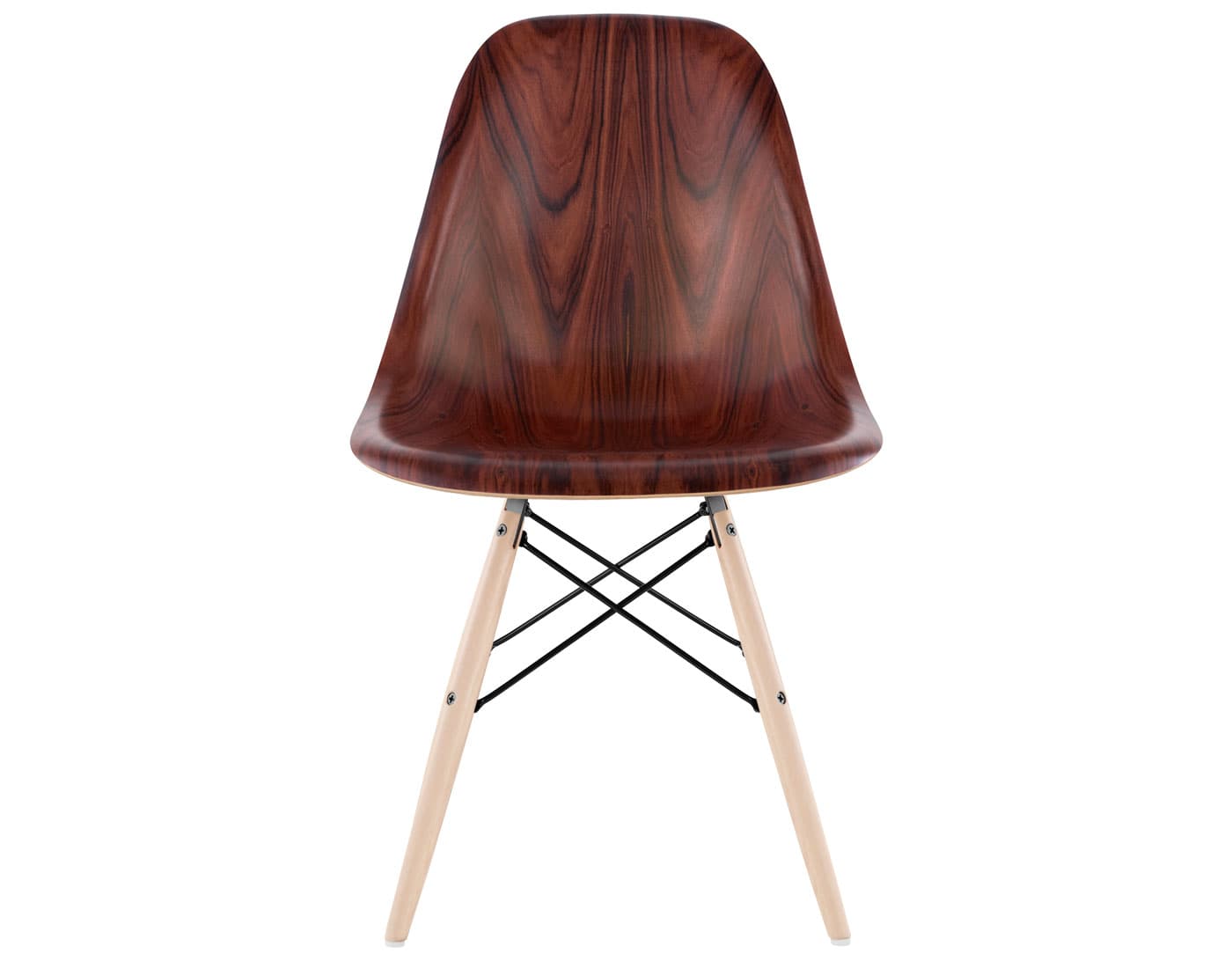eames molded wood side chair with dowel base / standard glides with felt bottom  / santos palisander  / black  / maple with white glides