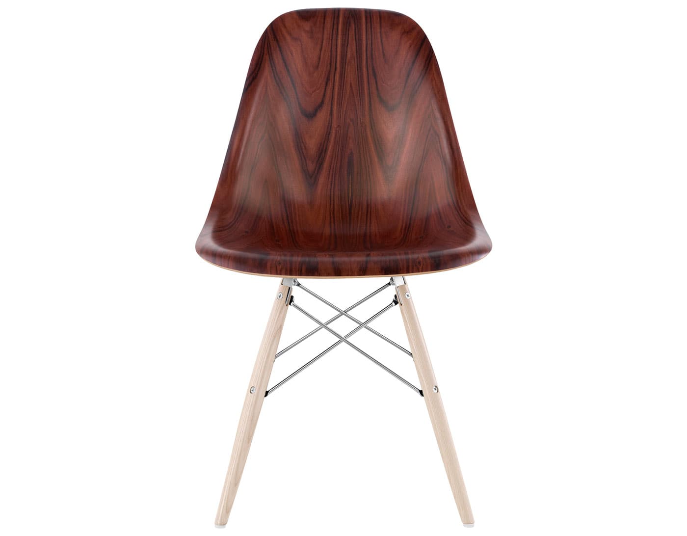 eames molded wood side chair with dowel base / standard glides  / santos palisander  / trivalent chrome  / white ash with white glides