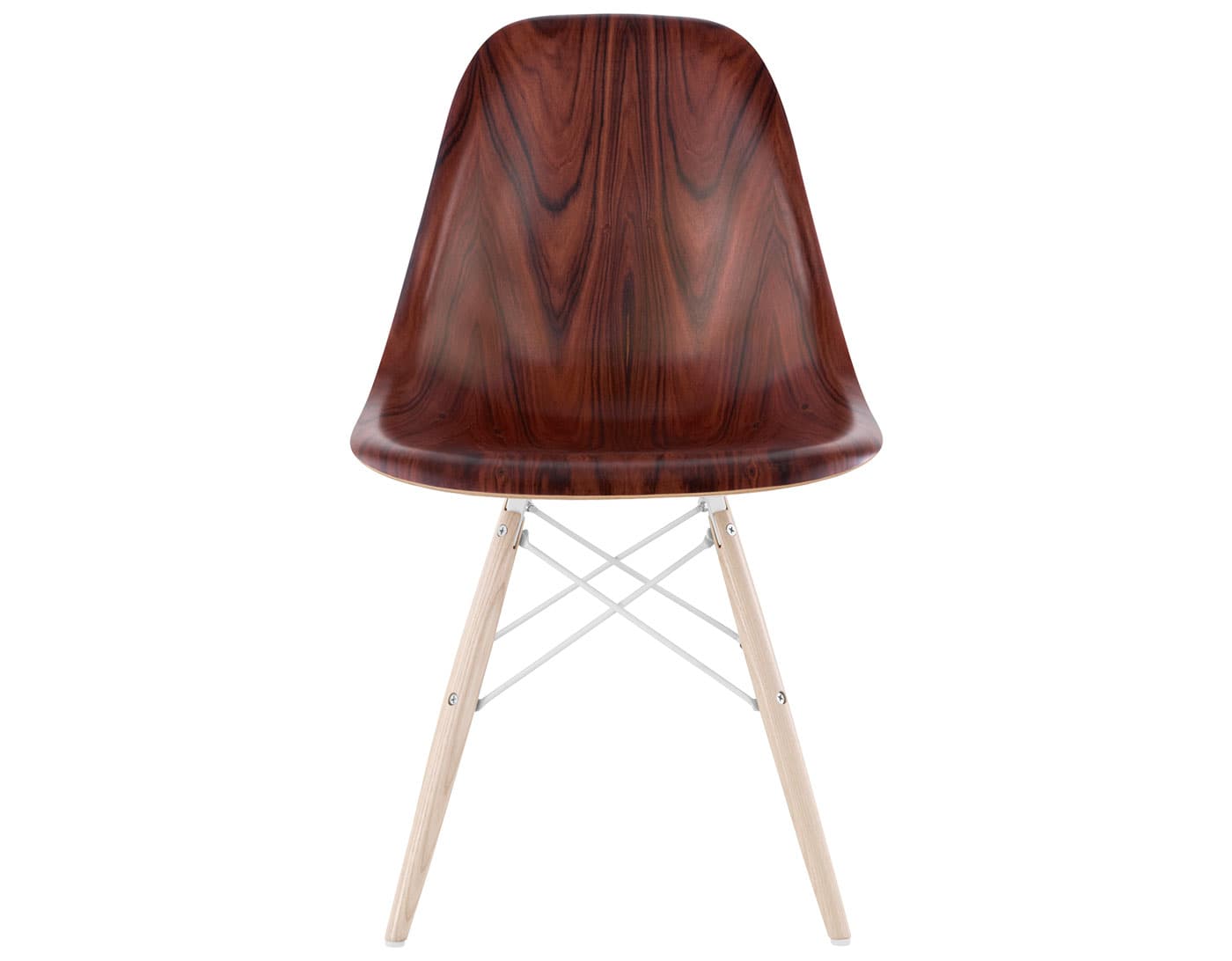 eames molded wood side chair with dowel base / standard glides with felt bottom  / santos palisander  / white  / white ash with white glides