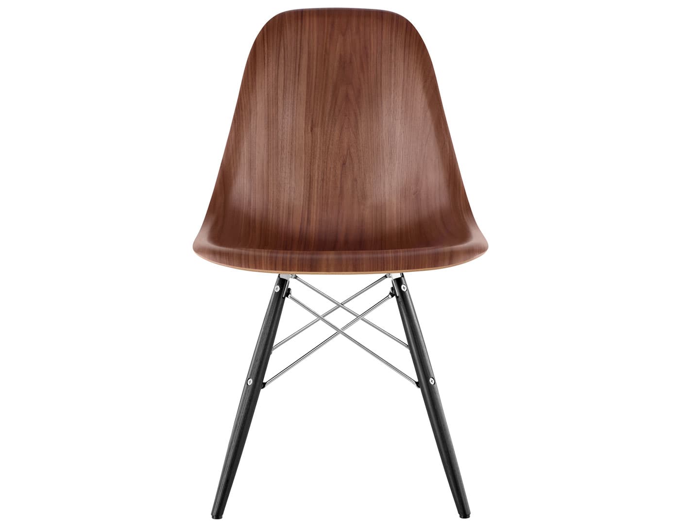 eames molded wood side chair with dowel base / standard glides with felt bottom  / walnut  / trivalent chrome  / ebony with black glides