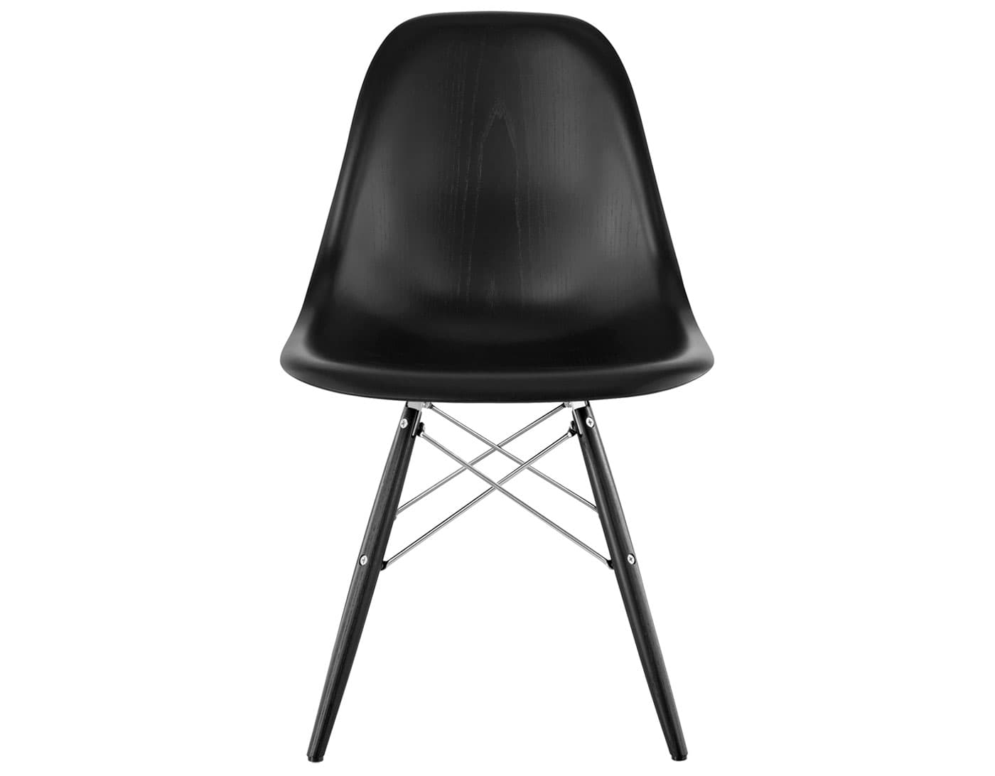 eames molded wood side chair with dowel base / standard glides  / ebony  / trivalent chrome  / ebony with black glides