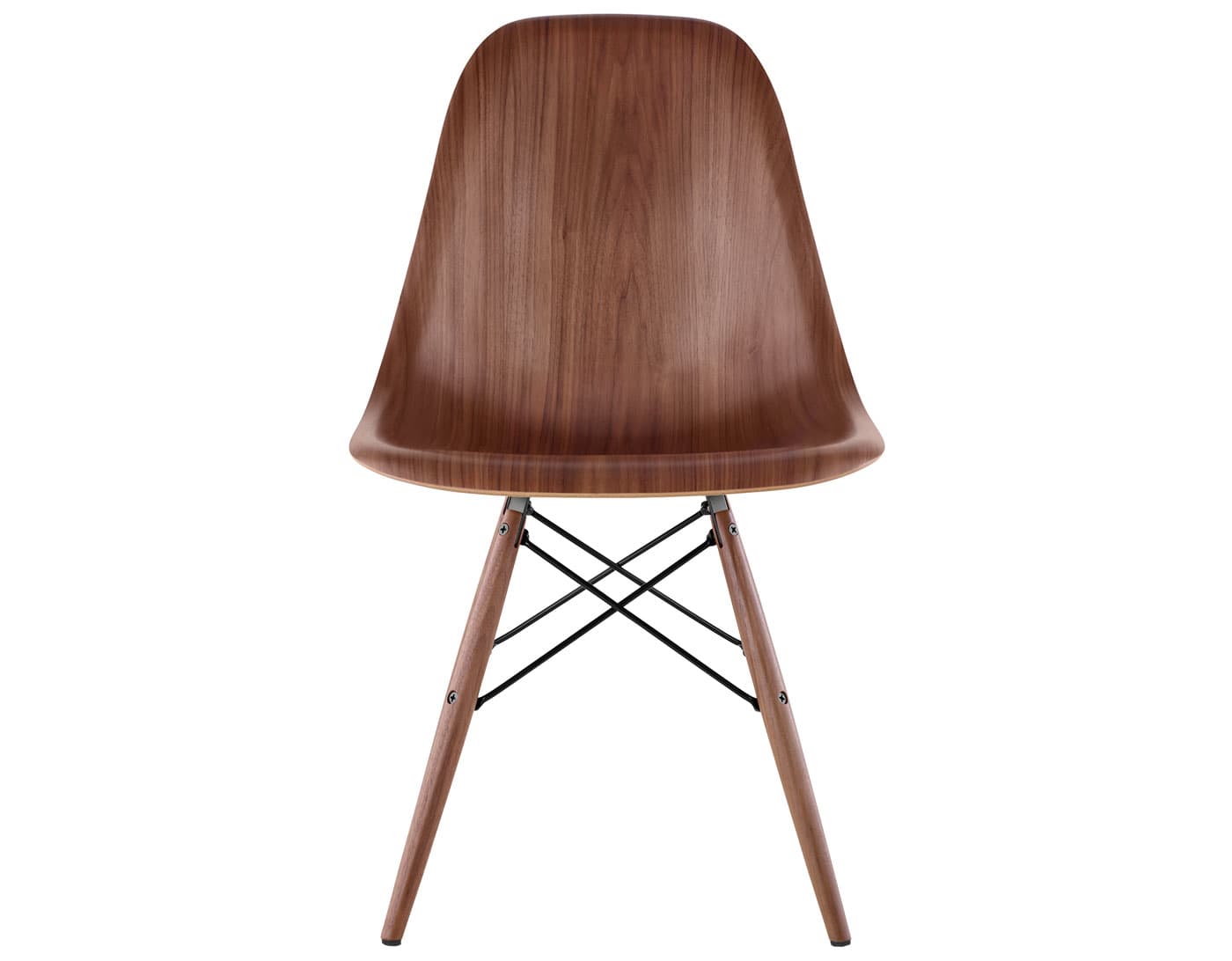 eames molded wood side chair with dowel base / standard glides  / walnut  / black  / walnut with black glides