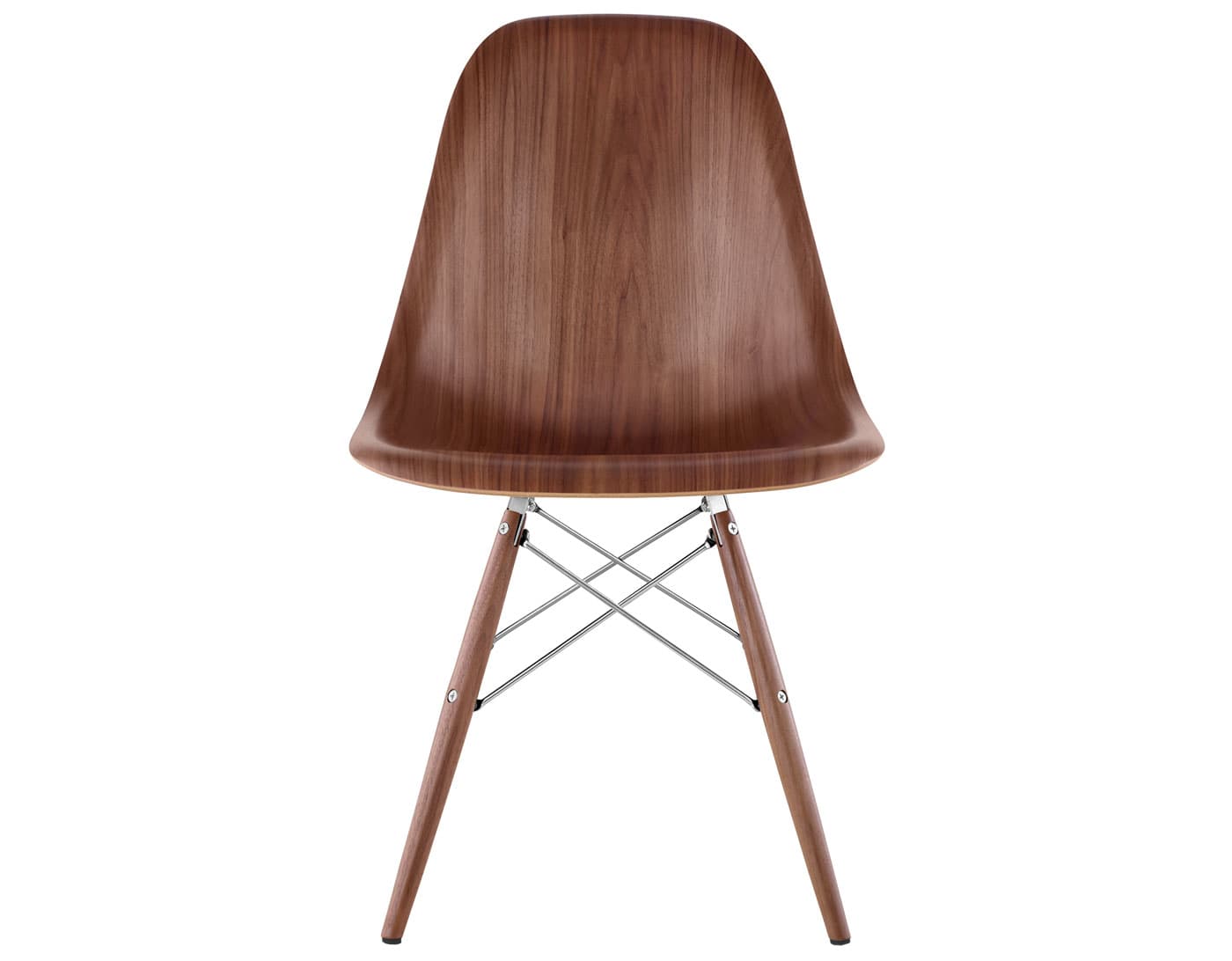 eames molded wood side chair with dowel base / standard glides  / walnut  / trivalent chrome  / walnut with black glides