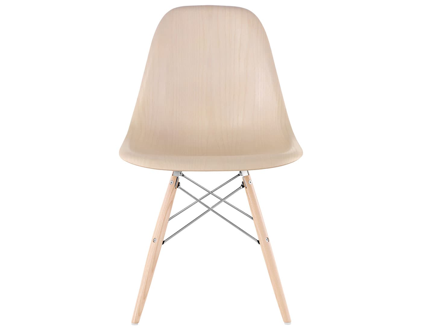 eames molded wood side chair with dowel base / standard glides with felt bottom  / white ash  / trivalent chrome  / white oak with white glides