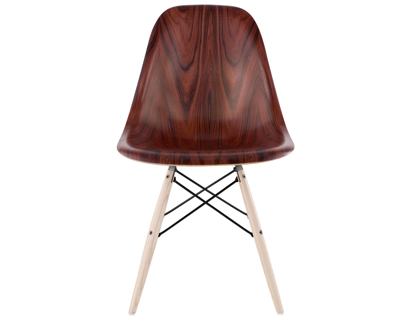 eames molded wood side chair with dowel base / standard glides  / santos palisander  / black  / white ash with white glides