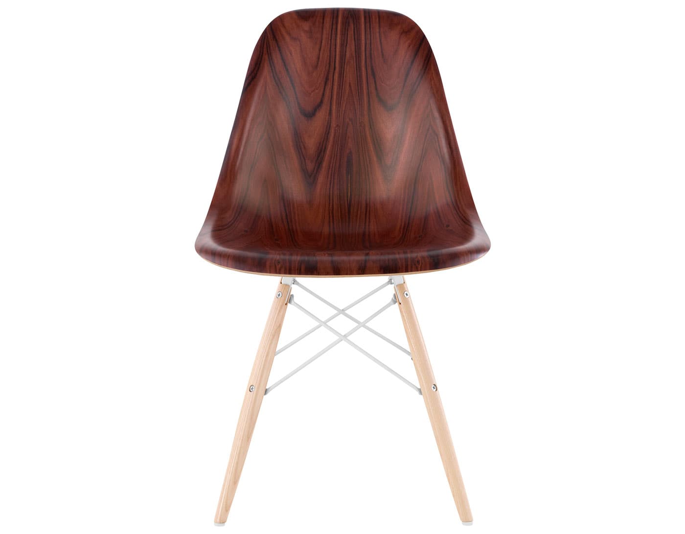 eames molded wood side chair with dowel base / standard glides  / santos palisander  / white  / white oak with white glides