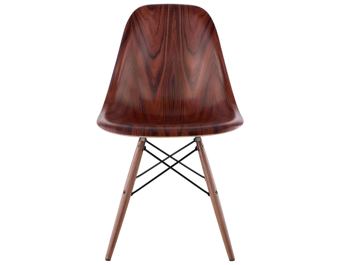 eames molded wood side chair with dowel base / standard glides  / santos palisander  / black  / walnut with black glides