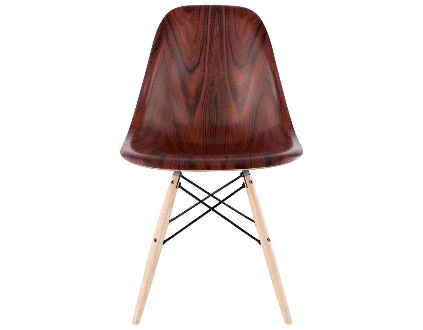 eames molded wood side chair with dowel base / standard glides  / santos palisander  / black  / white oak with white glides