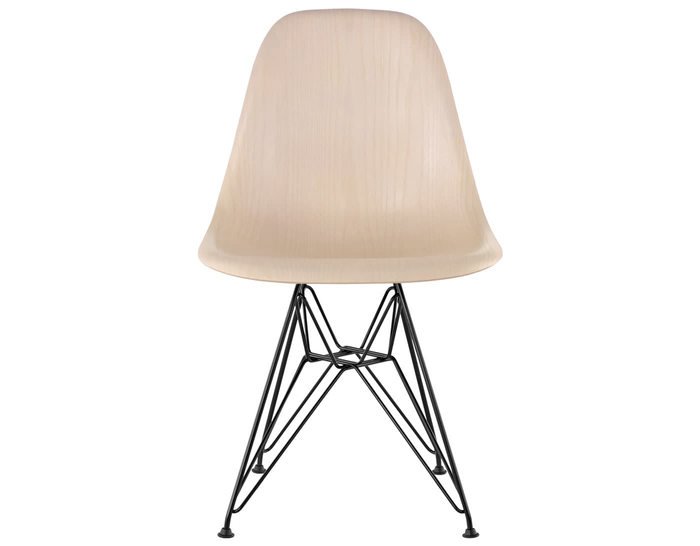 eames molded wood side chair with wire base / standard glides  / white ash  / black