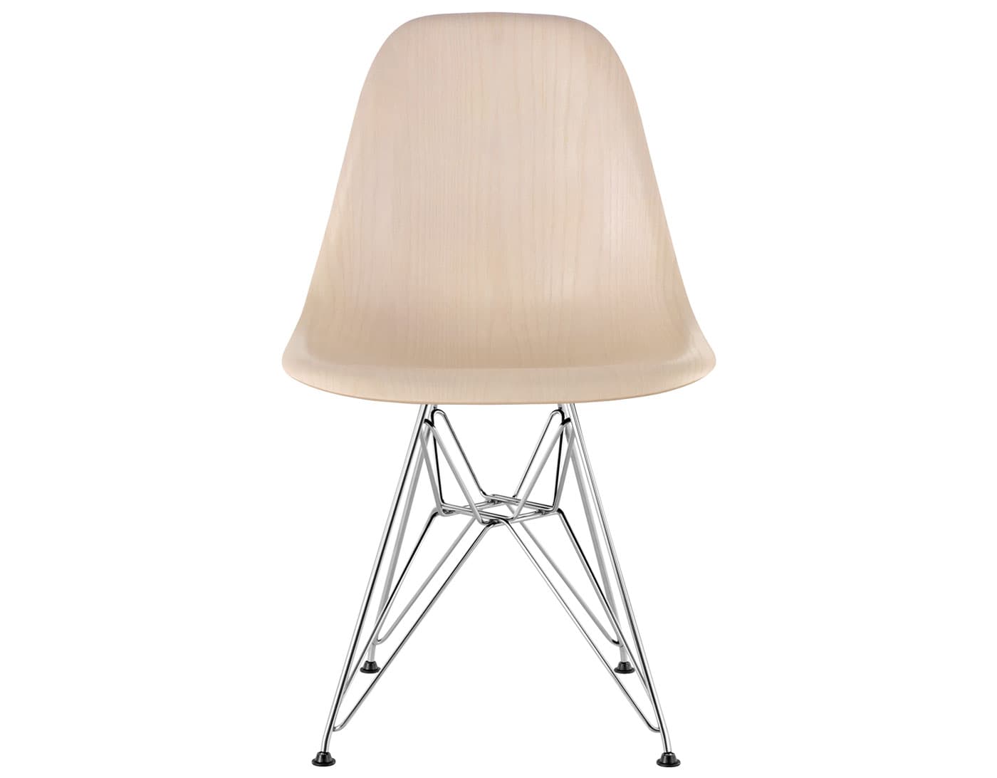 eames molded wood side chair with wire base / standard glides  / white ash  / trivalent chrome