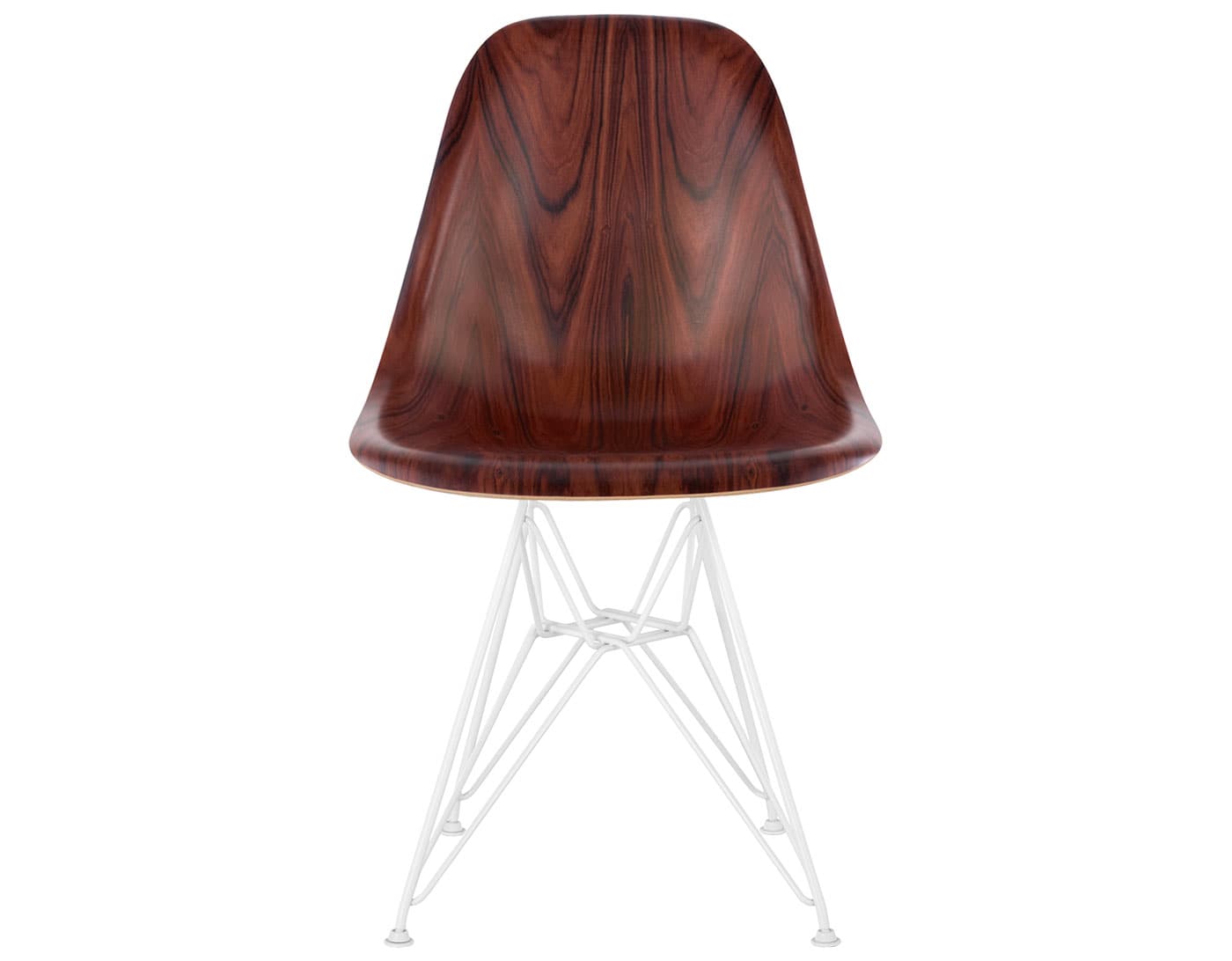 eames molded wood side chair with wire base / standard glides  / santos palisander  / white