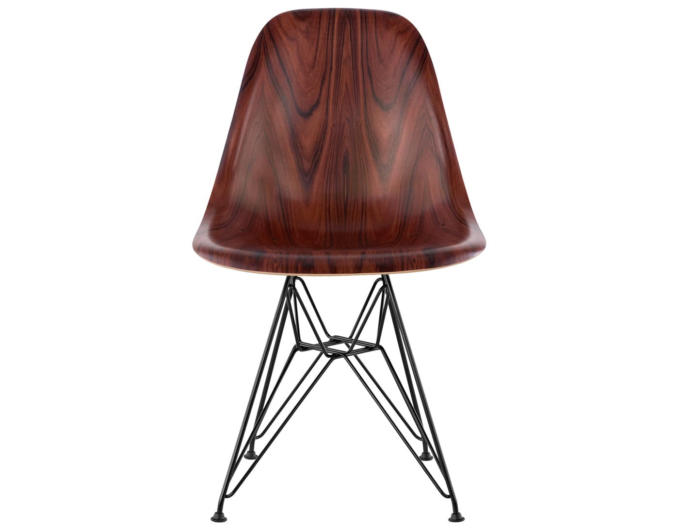 eames molded wood side chair with wire base / standard glides with felt bottom  / santos palisander  / black